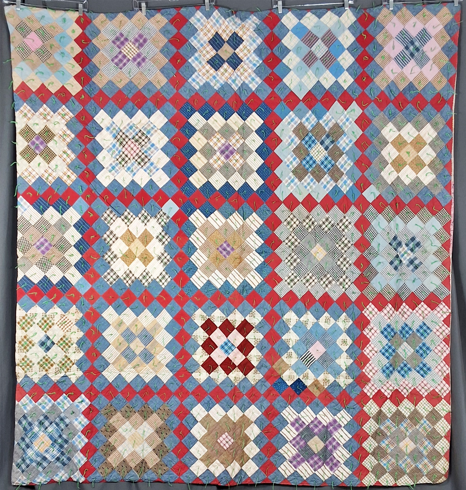 Antique c1900 Postage Stamp Tied Comfort Quilt