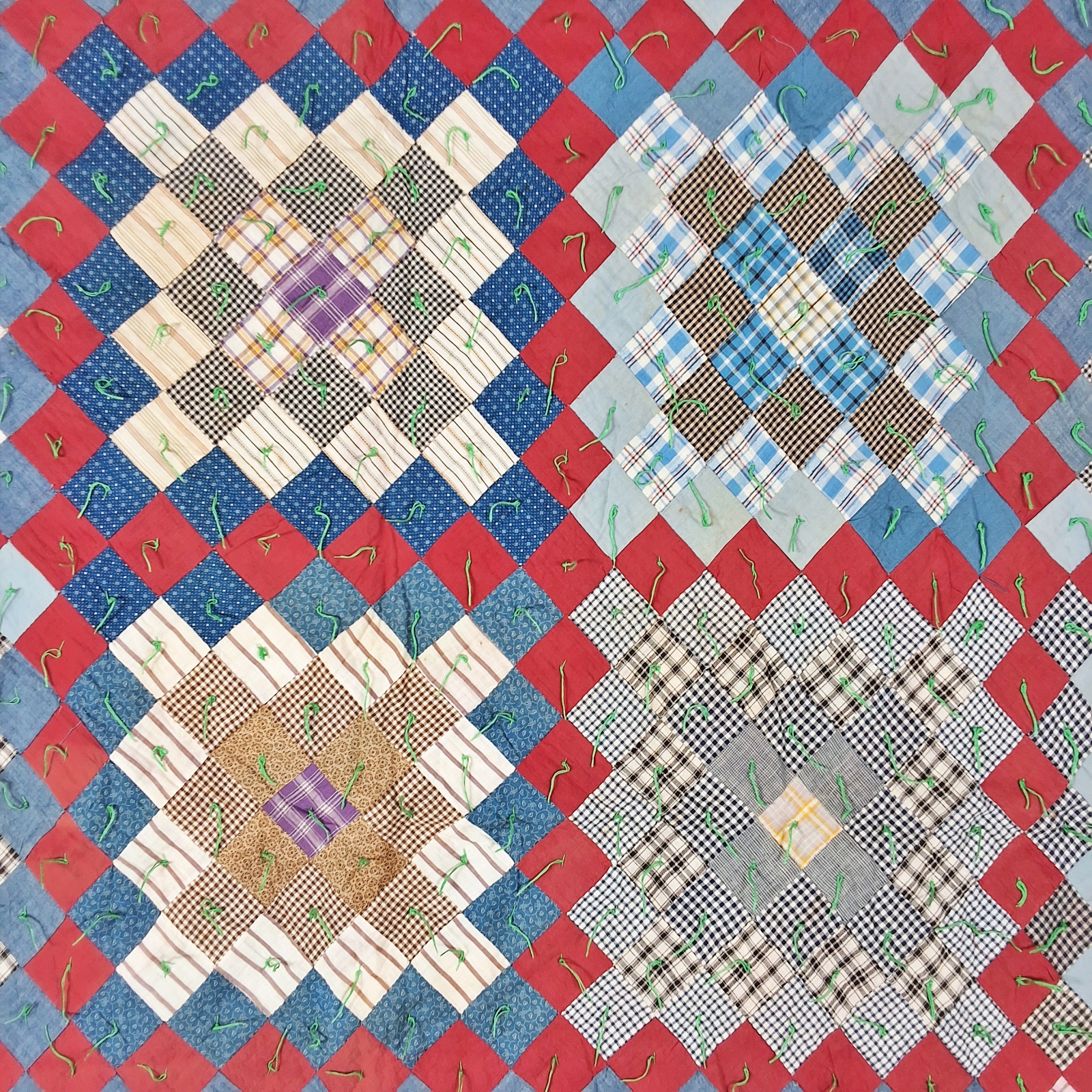 Antique c1900 Postage Stamp Tied Comfort Quilt
