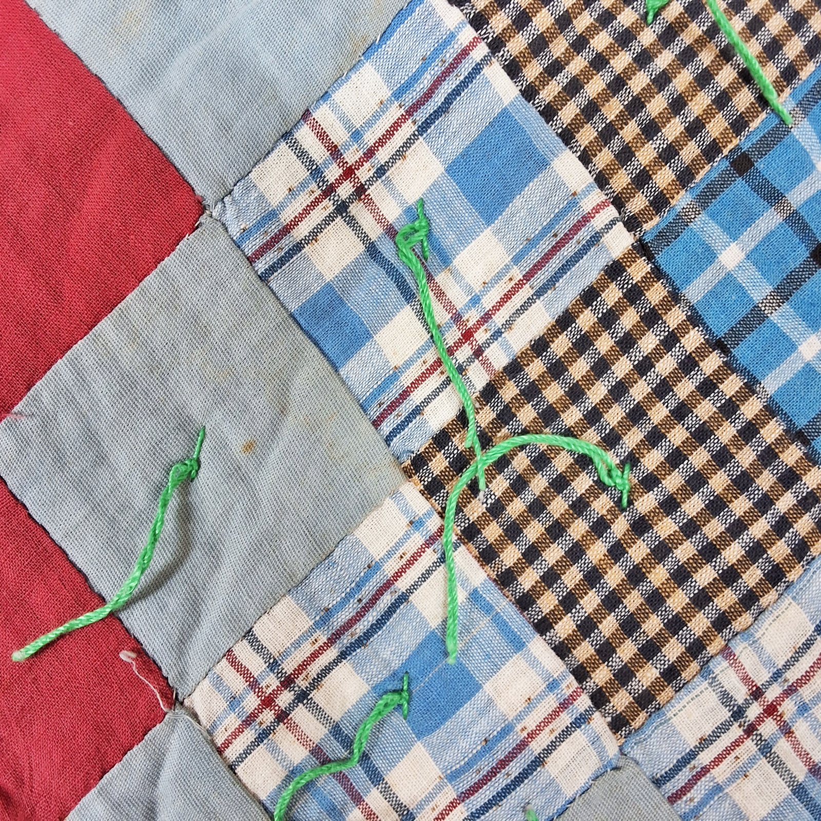 Antique c1900 Postage Stamp Tied Comfort Quilt