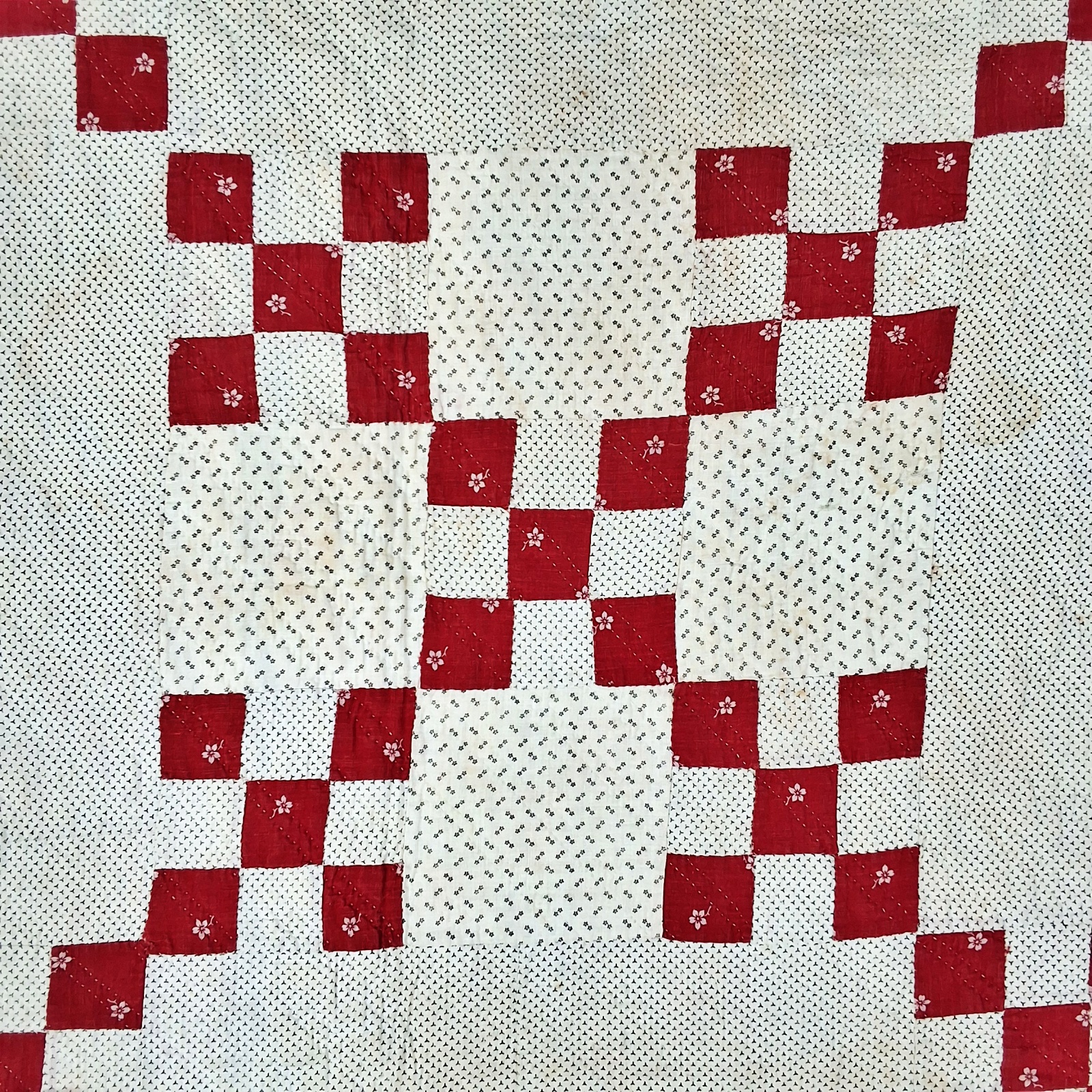 Antique c1870 Double 9 Patch Quilt