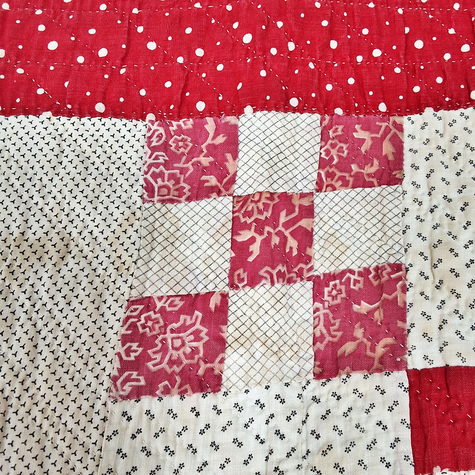 Antique c1870 Double 9 Patch Quilt