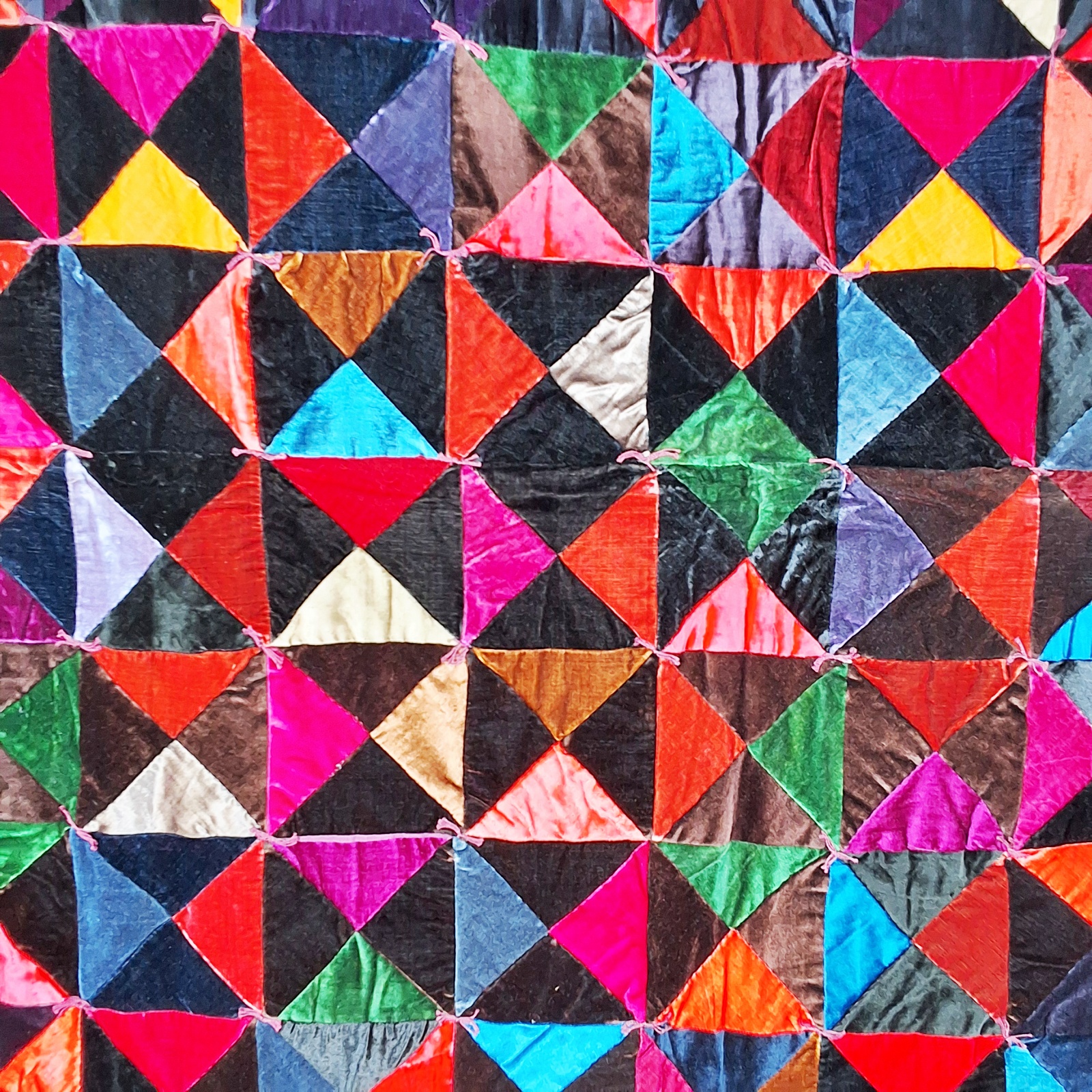 Vintage Mid Century Velvet Tied Quilt