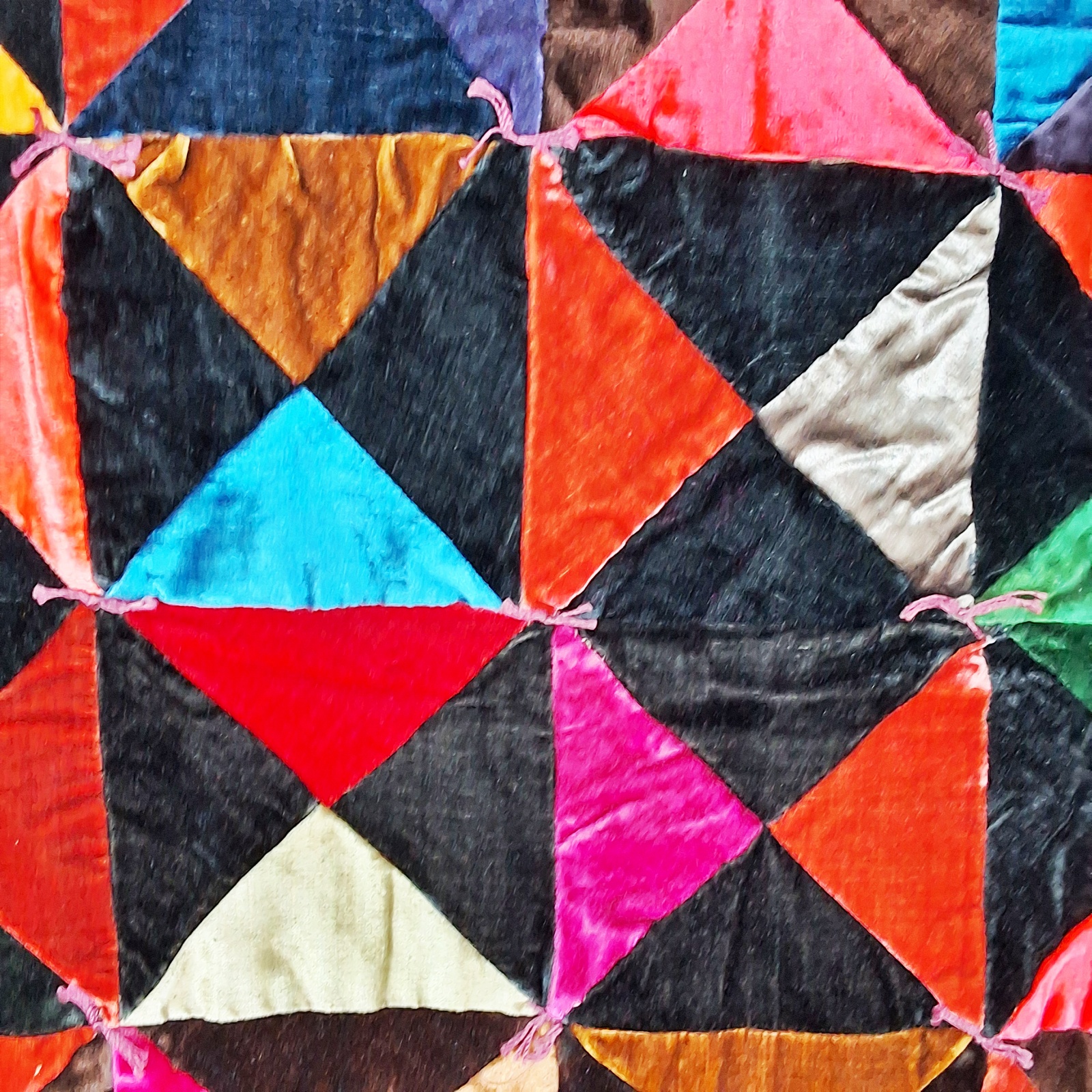 Vintage Mid Century Velvet Tied Quilt