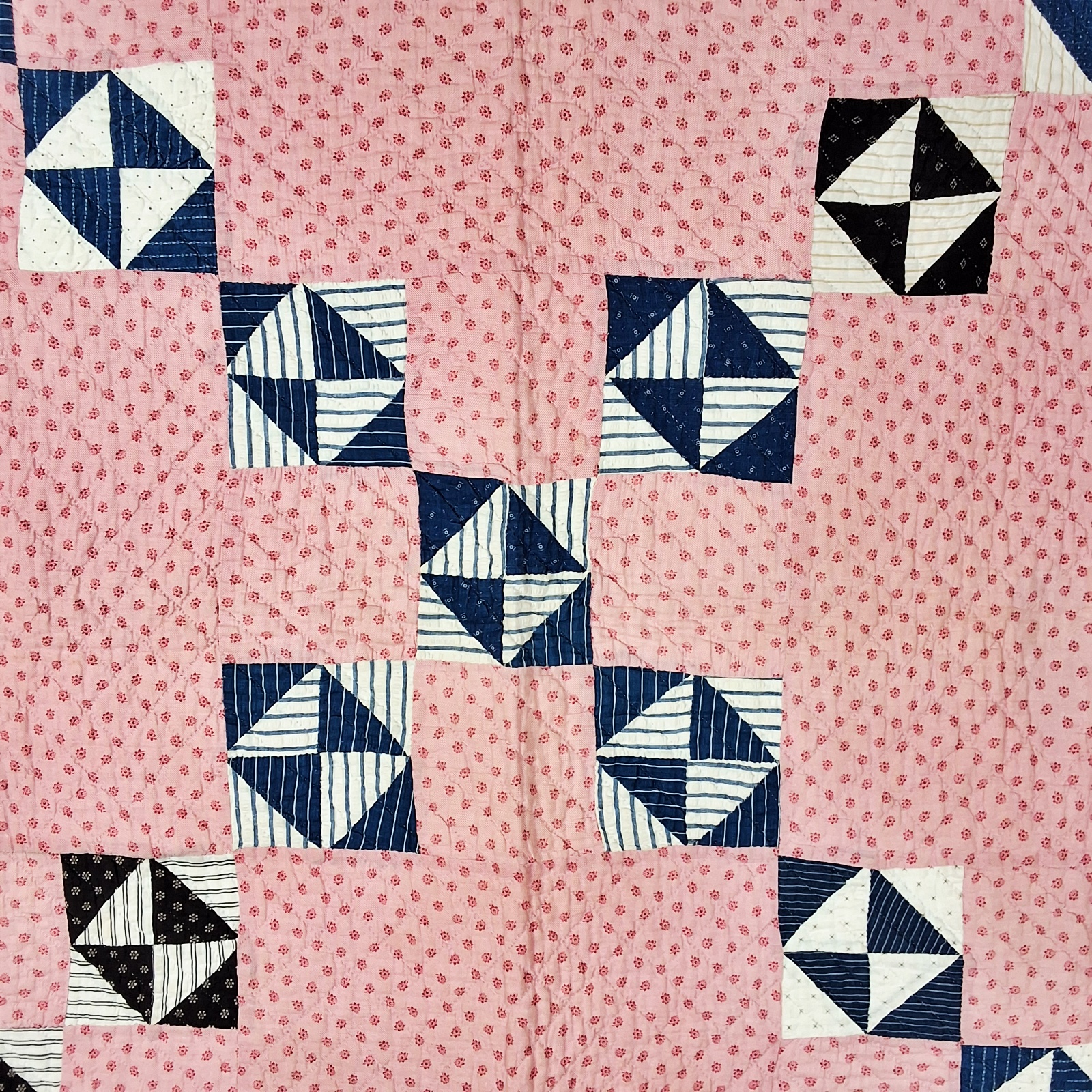 Antique c1900 Double Square 9 Patch Quilt