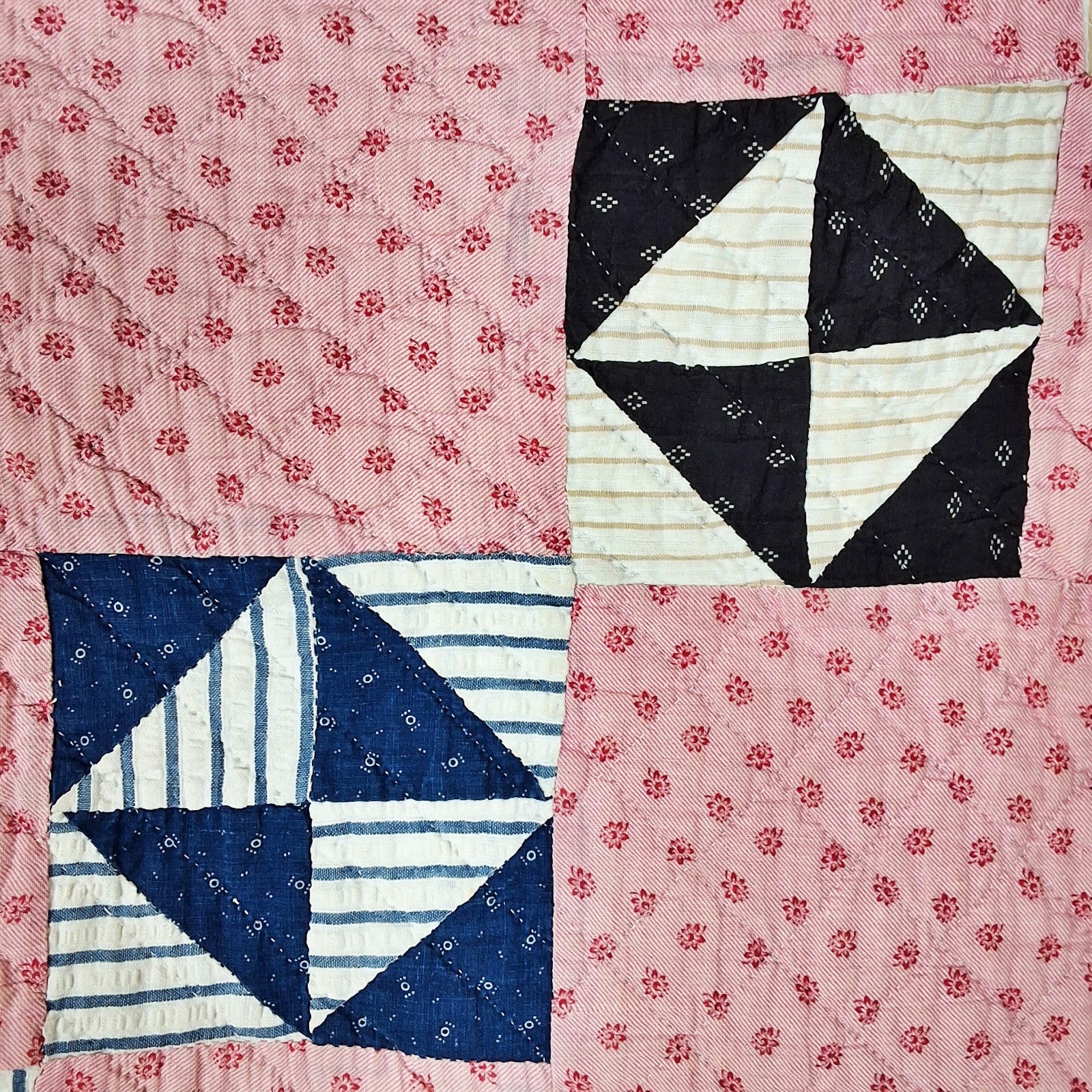 Antique c1900 Double Square 9 Patch Quilt