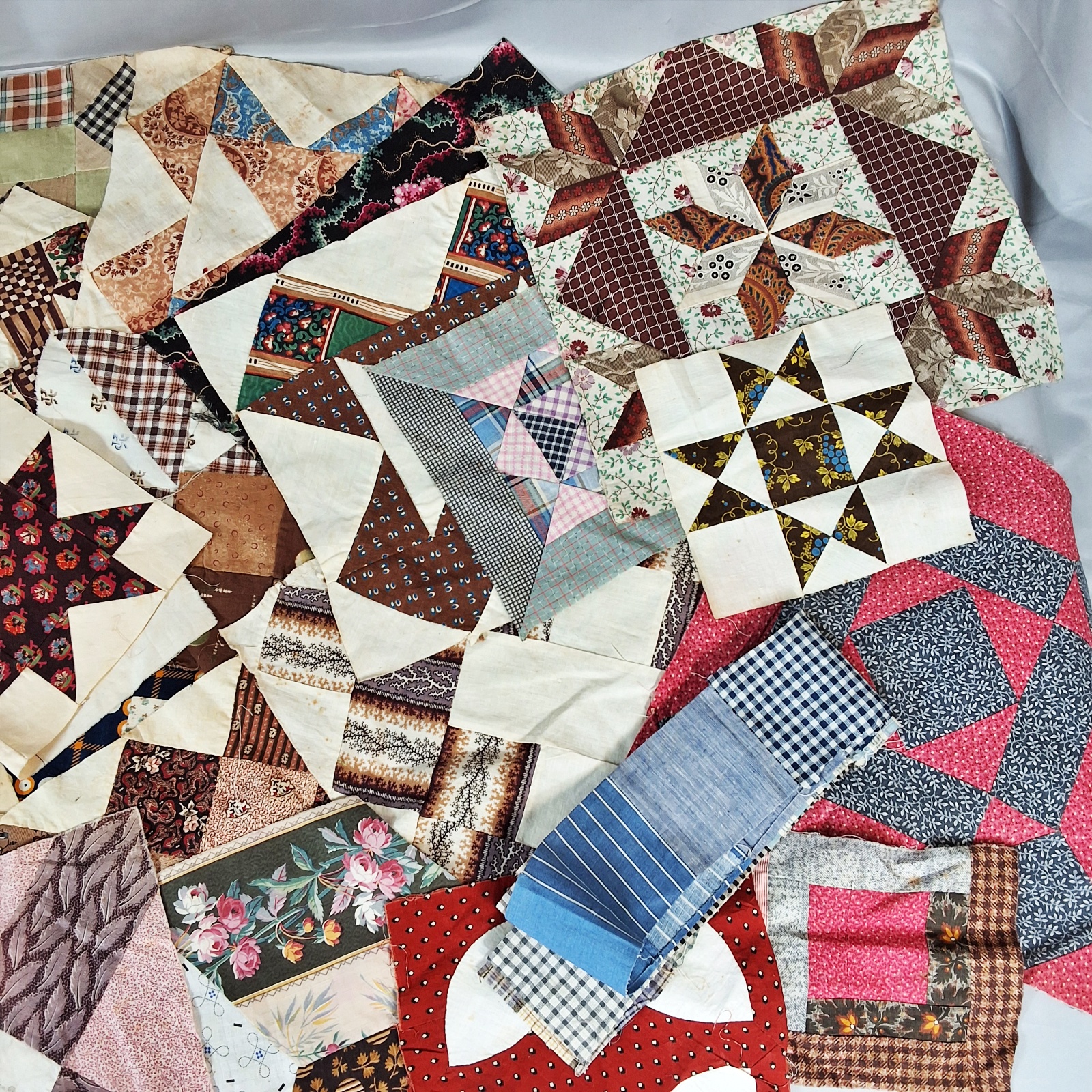 51 Antique Quilt Blocks - Various Sizes and Prints