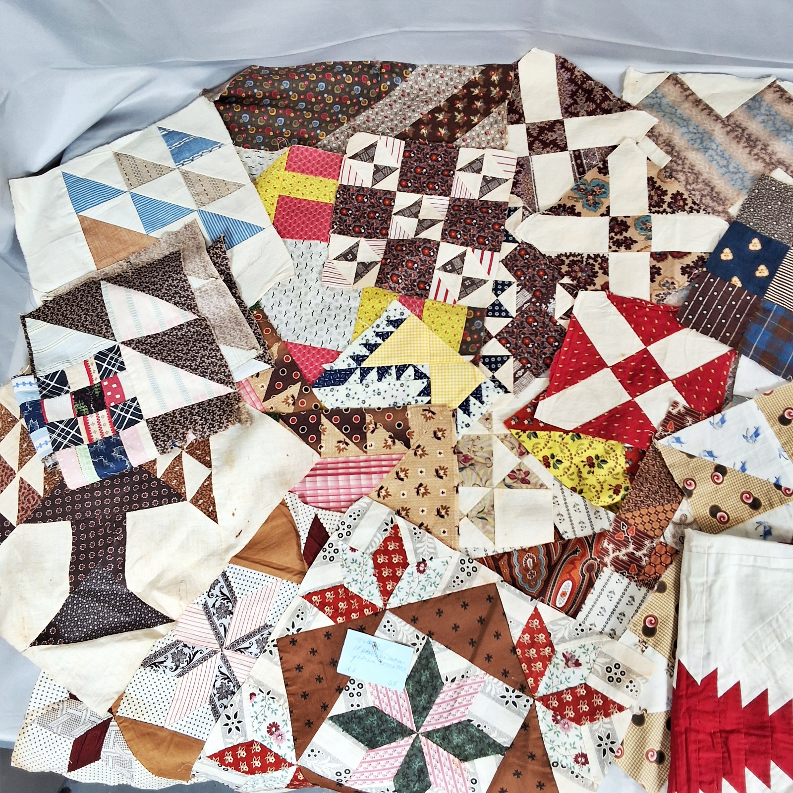 51 Antique Quilt Blocks - Various Sizes and Prints