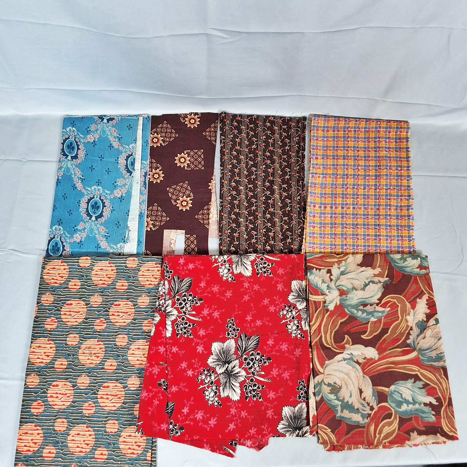 7 Antique 19th Century Fabric Samples