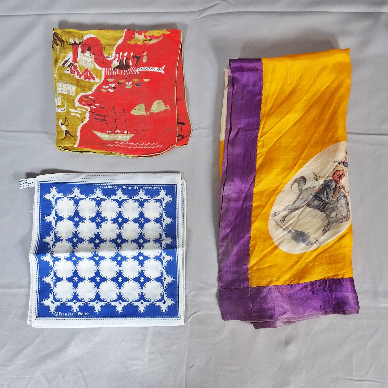 3 Vintage Conversational Scarves