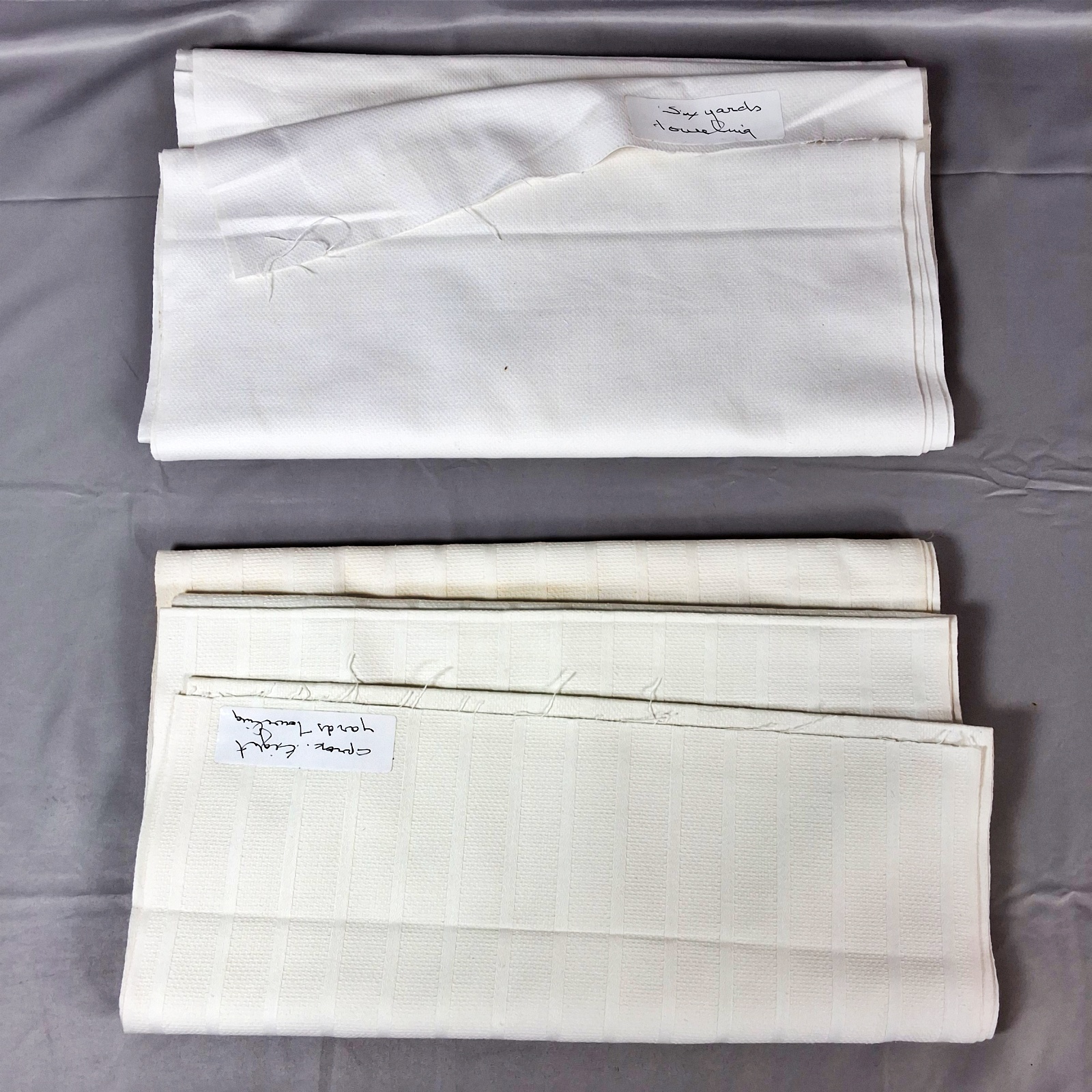 2 Vintage White Toweling Fabrics - Yardage