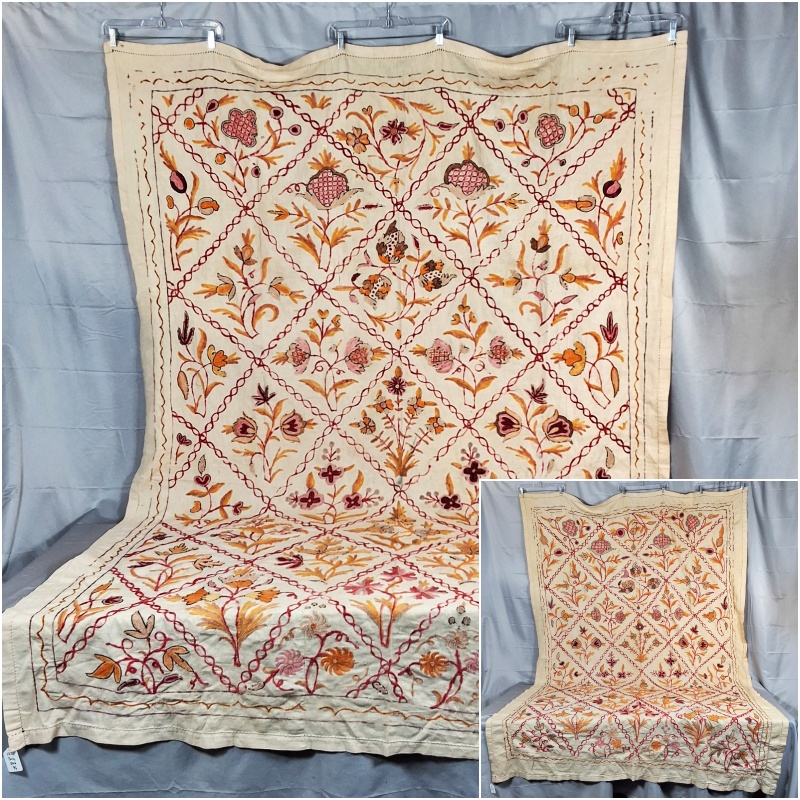 2 Antique Crewel Twin Bedspreads
