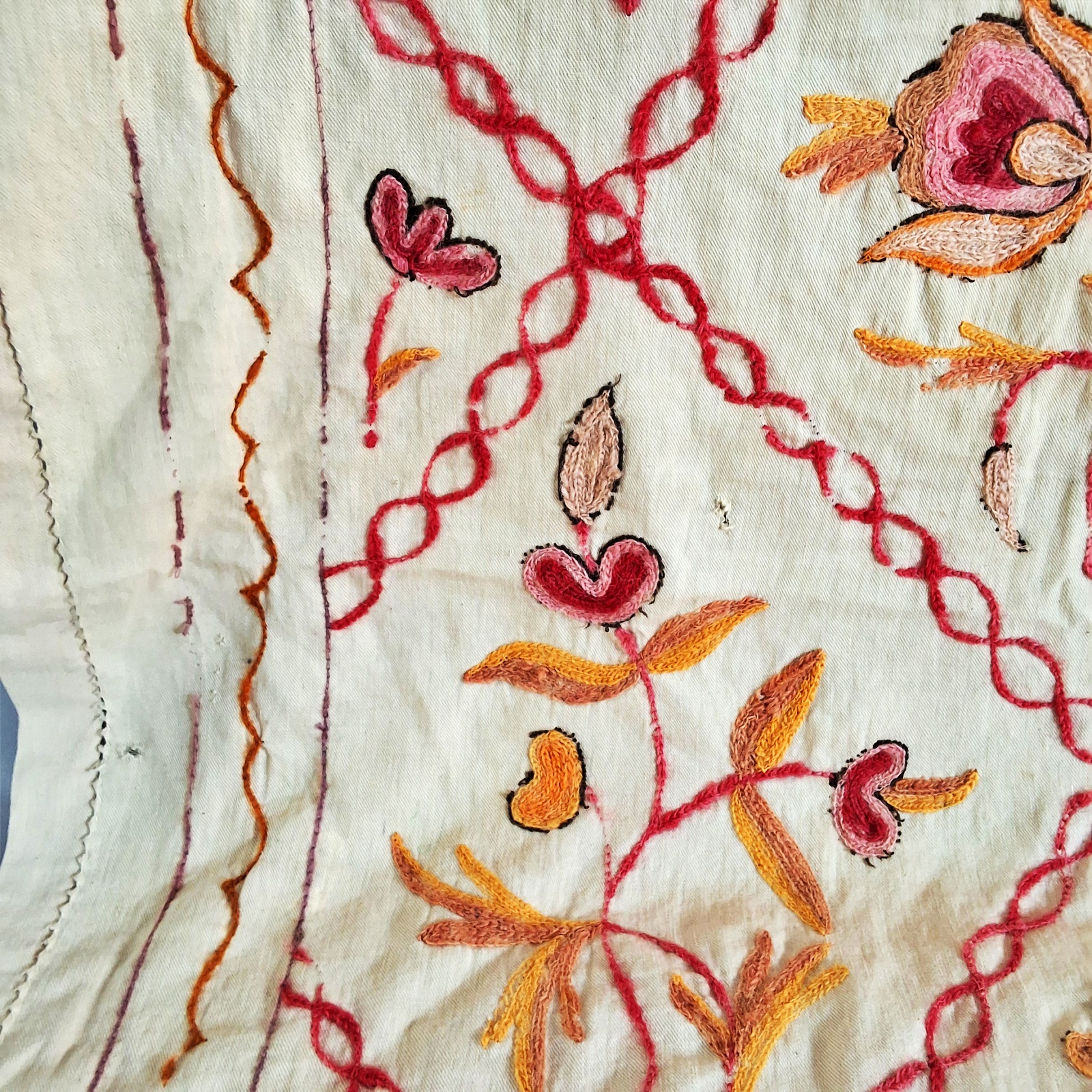 2 Antique Crewel Twin Bedspreads