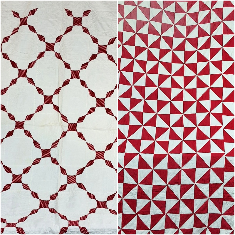 2 Vintage Red and White Quilts