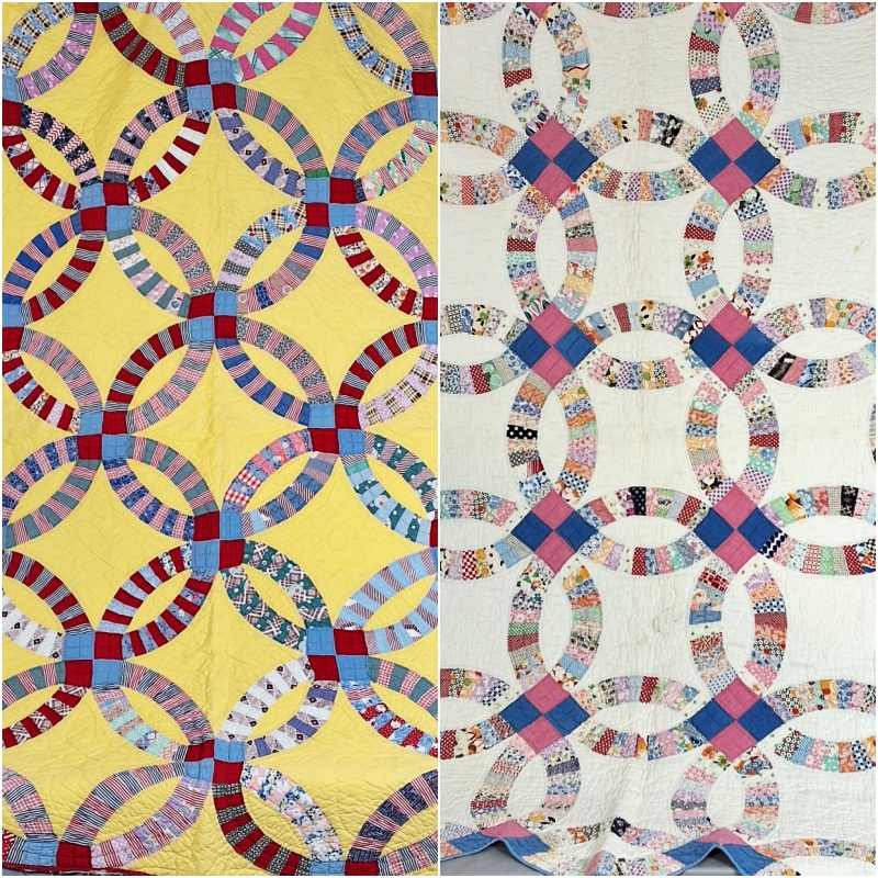 2 Vintage 1940s Double Wedding Ring Quilts