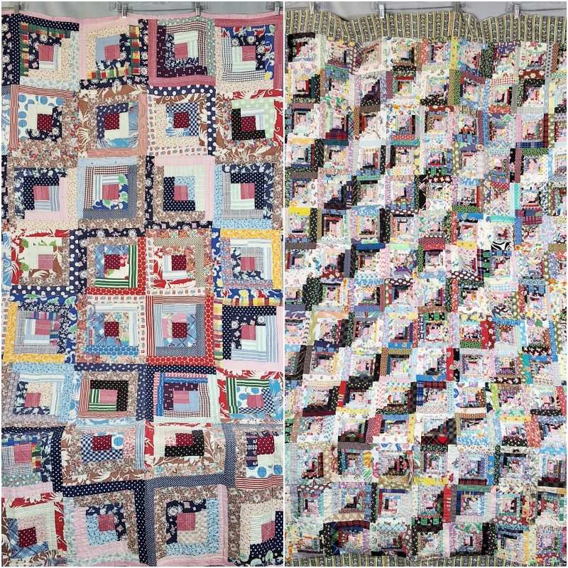 2 Vintage c1940s Log Cabin Quilts