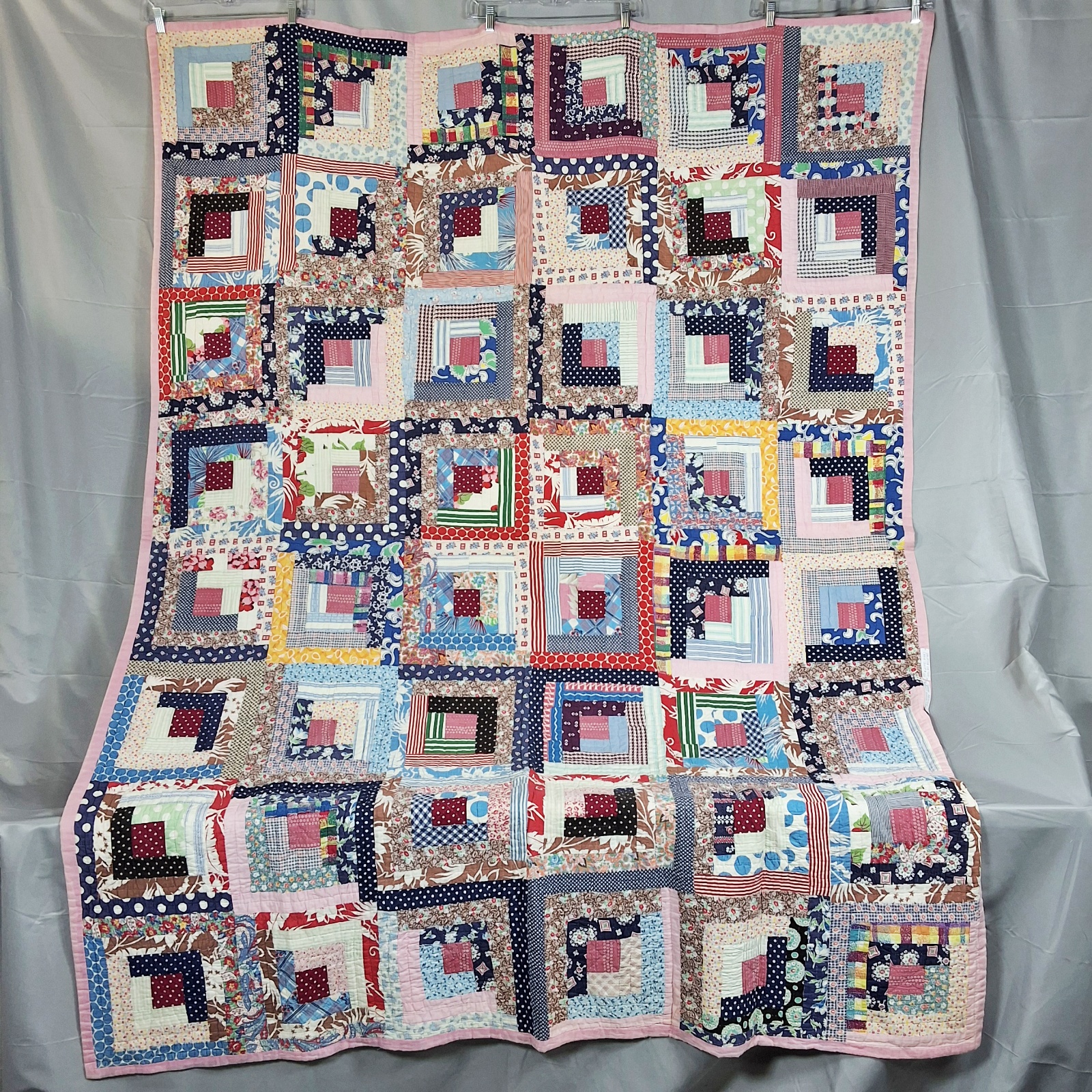 2 Vintage c1940s Log Cabin Quilts