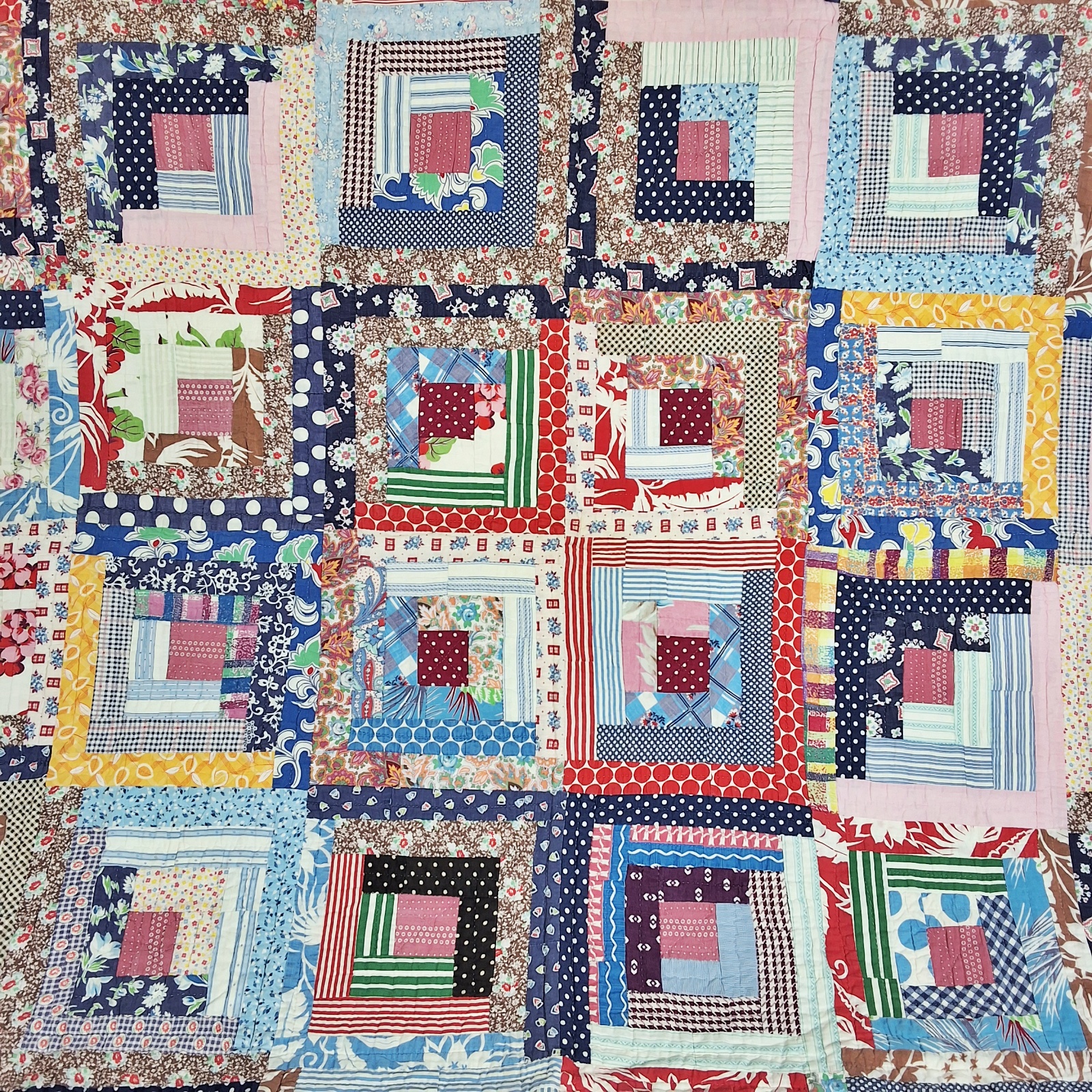 2 Vintage c1940s Log Cabin Quilts