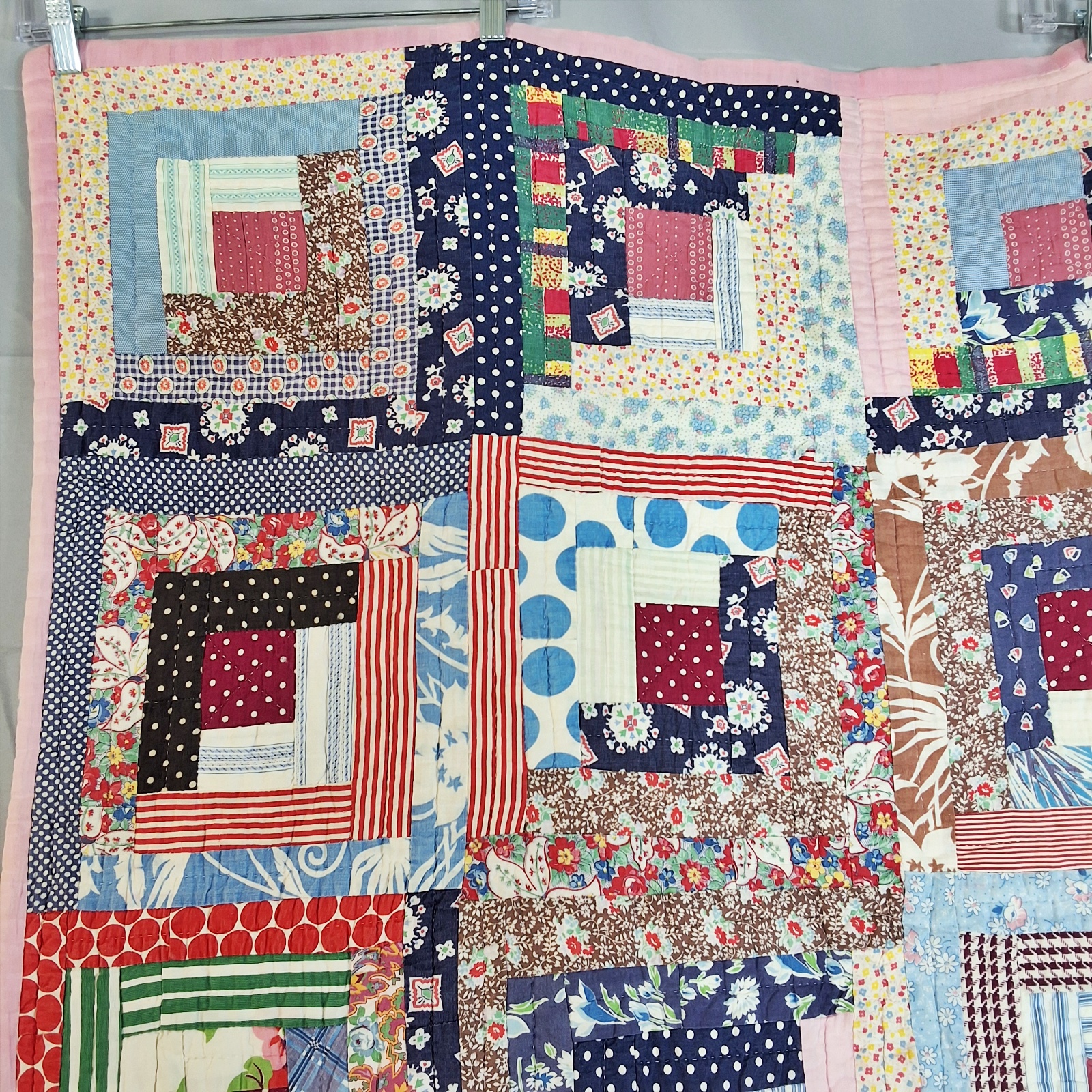 2 Vintage c1940s Log Cabin Quilts