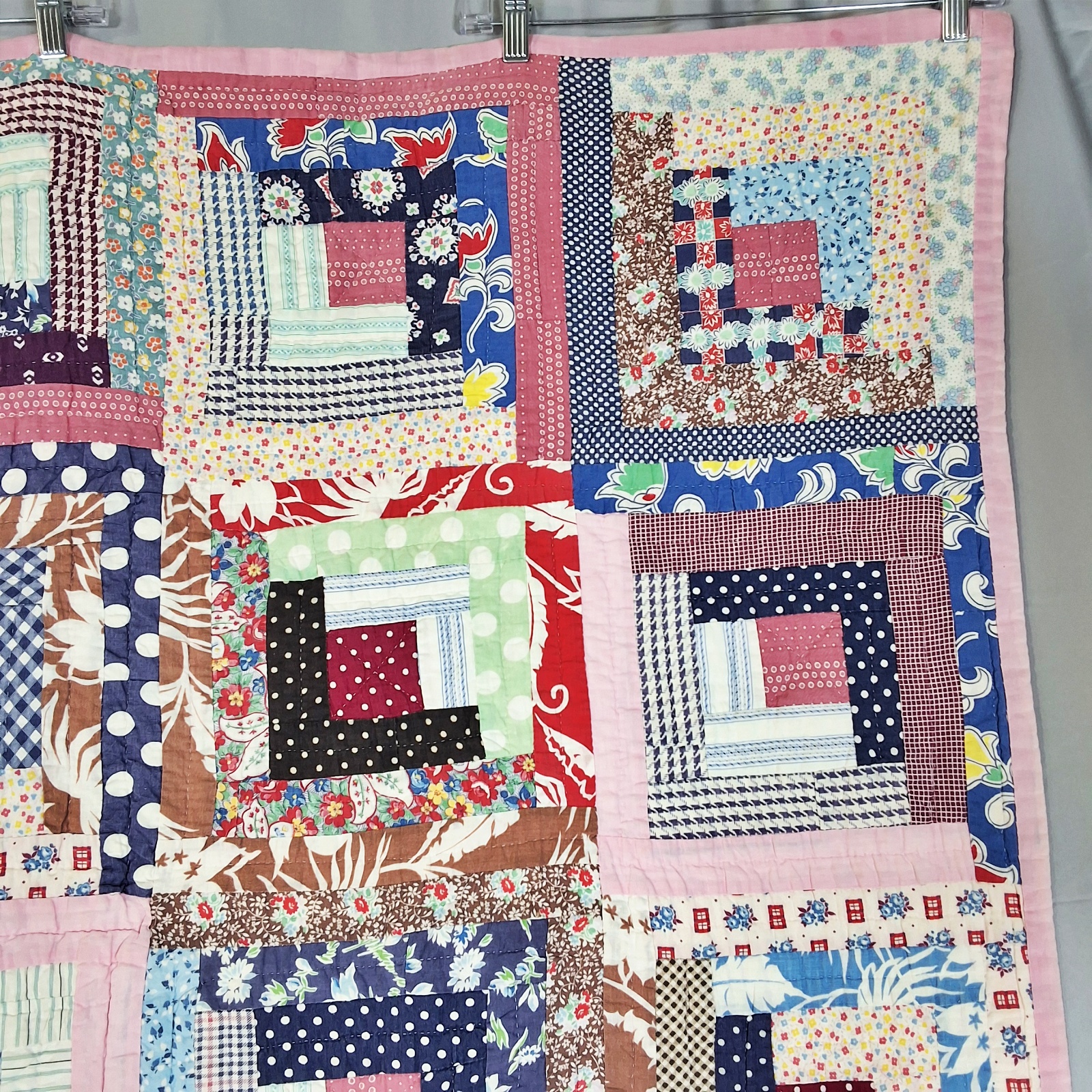 2 Vintage c1940s Log Cabin Quilts