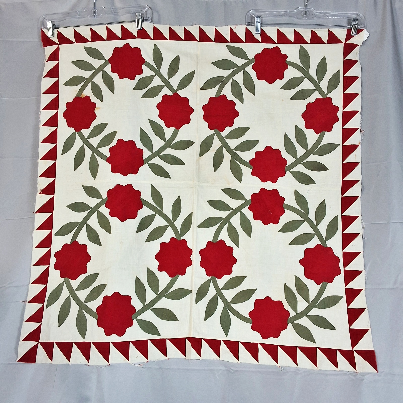 Antique 1870s Rose Wreath Quilt Top