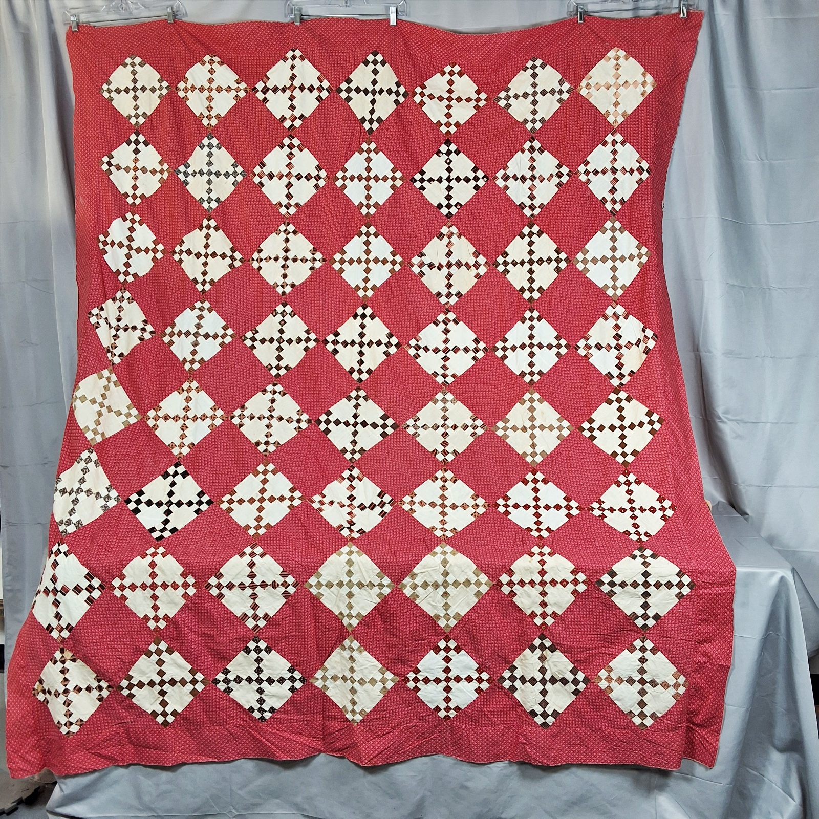 Antique 1880s On Point Double 9 Patch Quilt Top