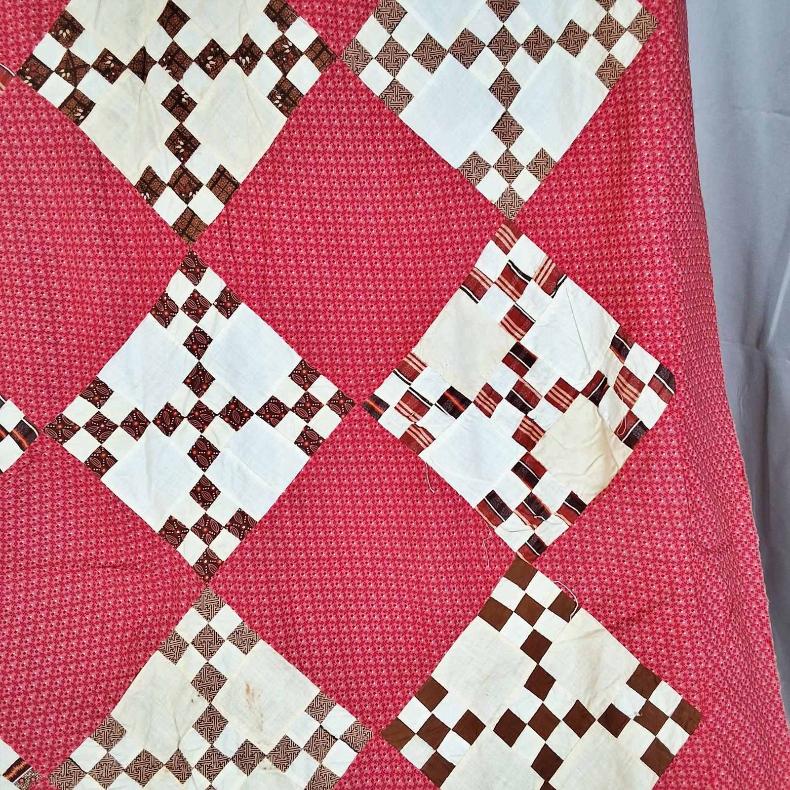 Antique 1880s On Point Double 9 Patch Quilt Top