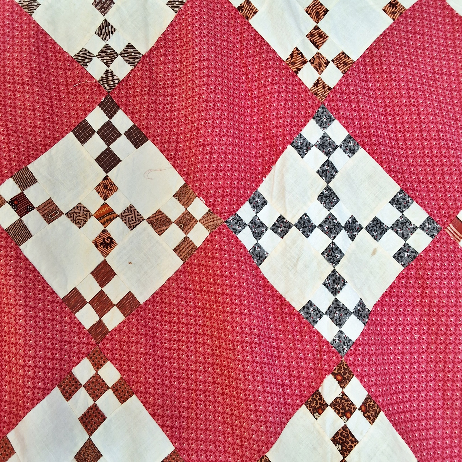 Antique 1880s On Point Double 9 Patch Quilt Top