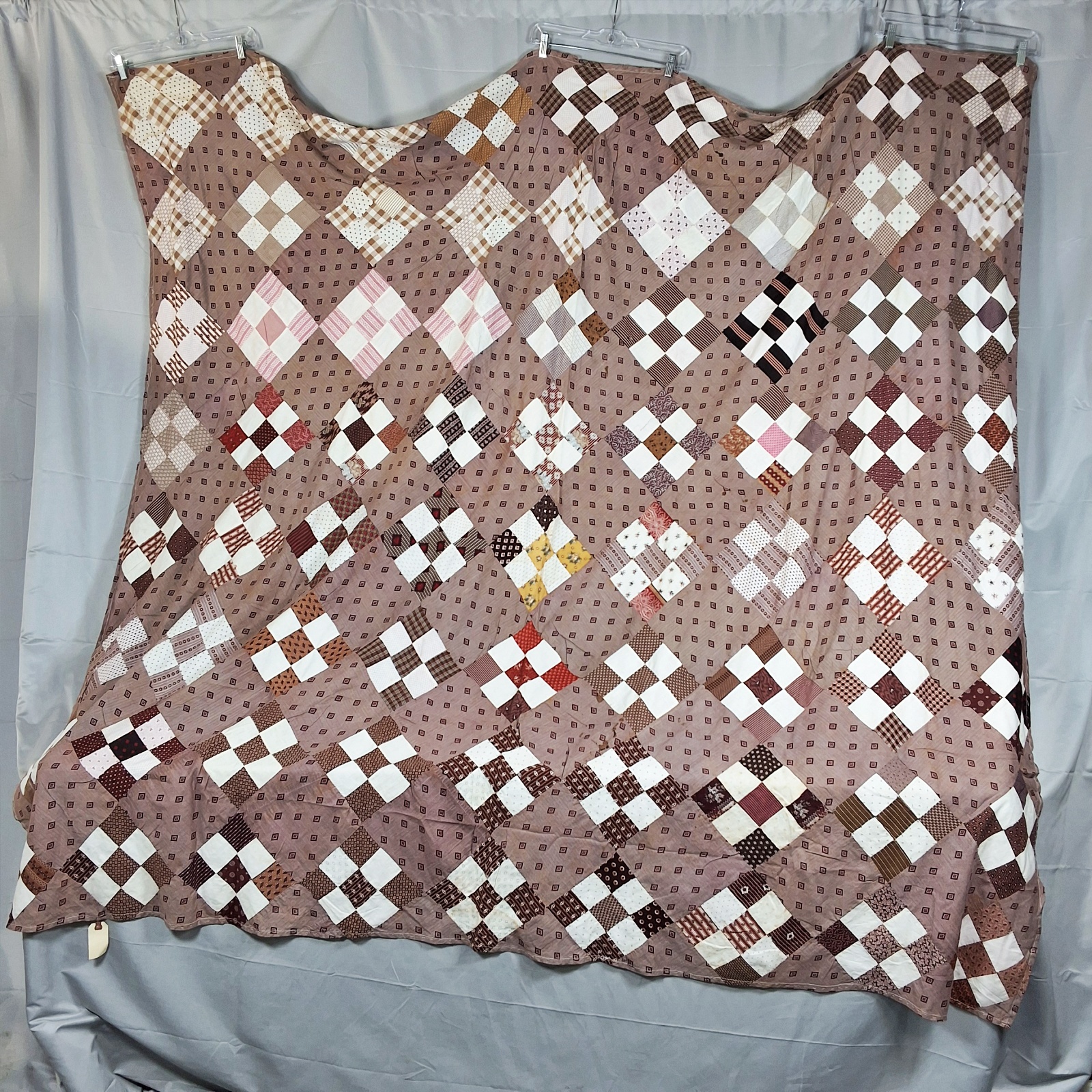 Antique 1880s On Point 9 Patch Quilt Top