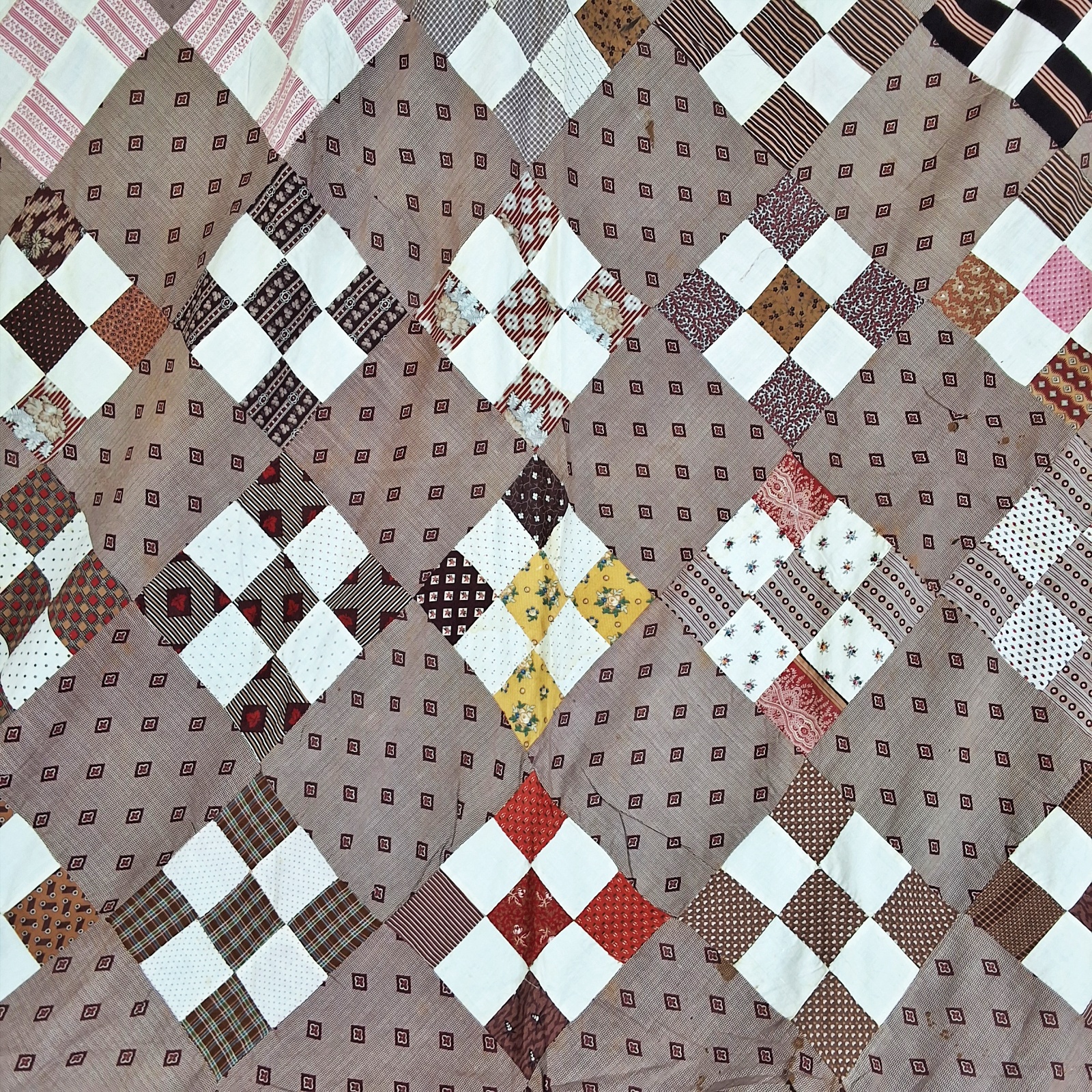 Antique 1880s On Point 9 Patch Quilt Top