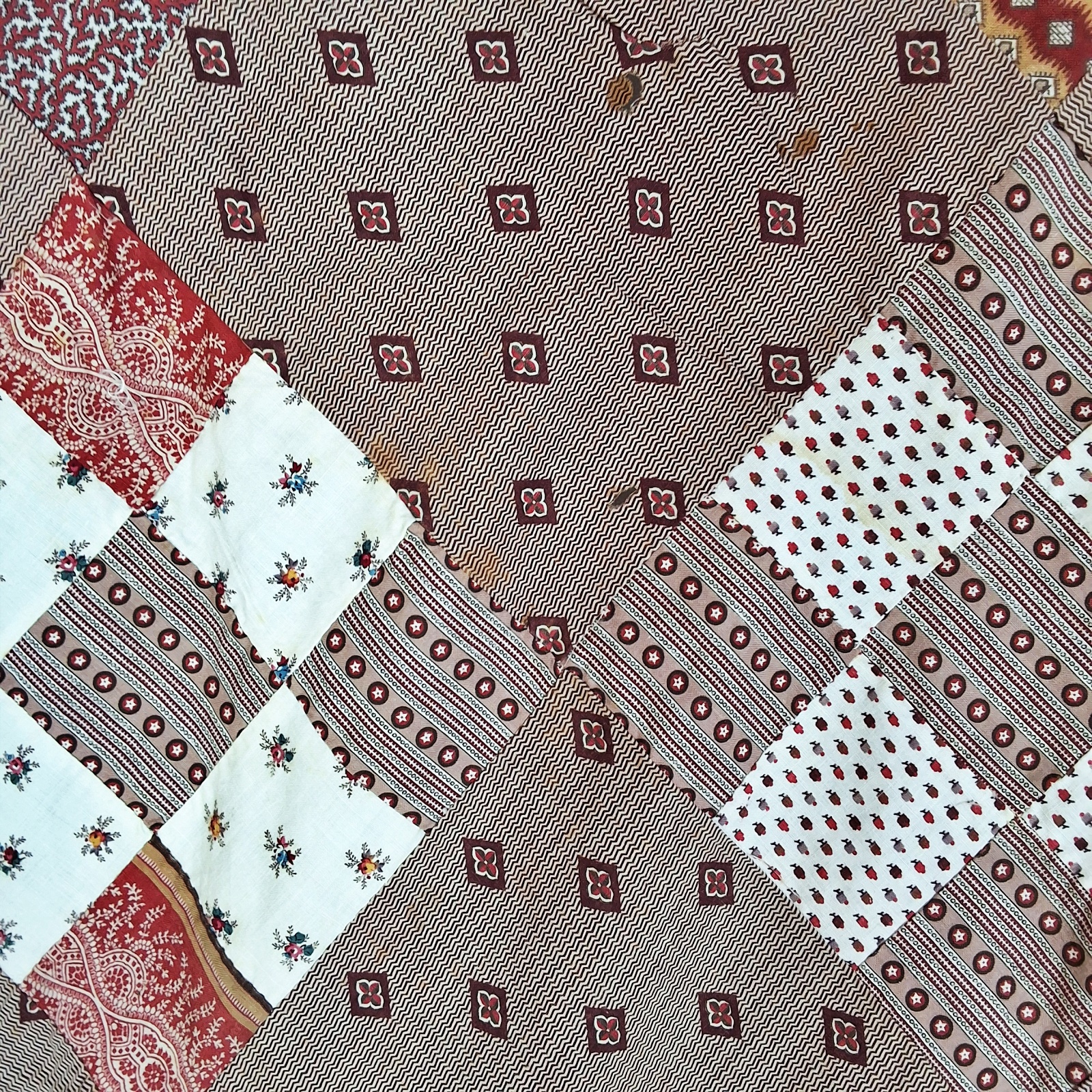 Antique 1880s On Point 9 Patch Quilt Top
