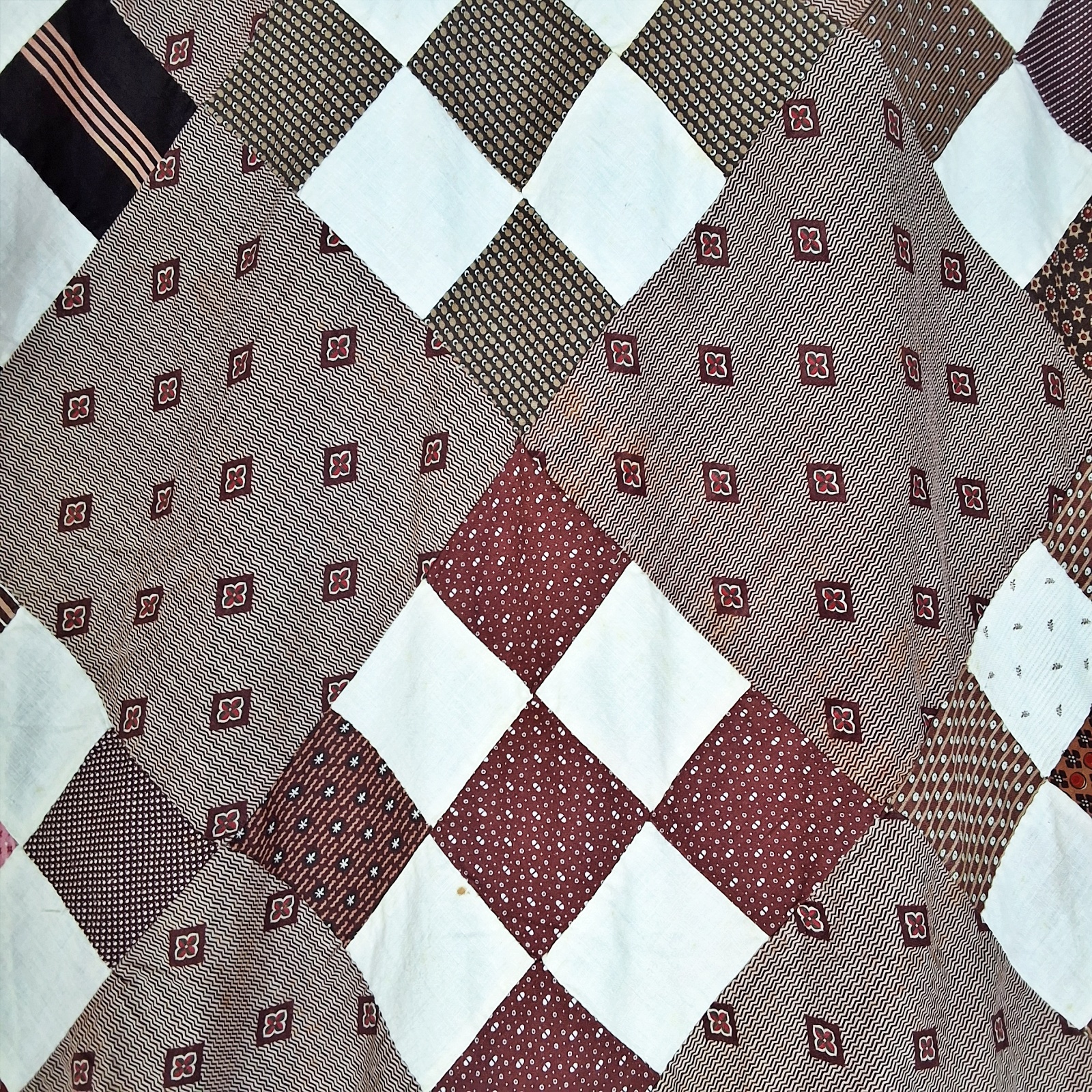 Antique 1880s On Point 9 Patch Quilt Top