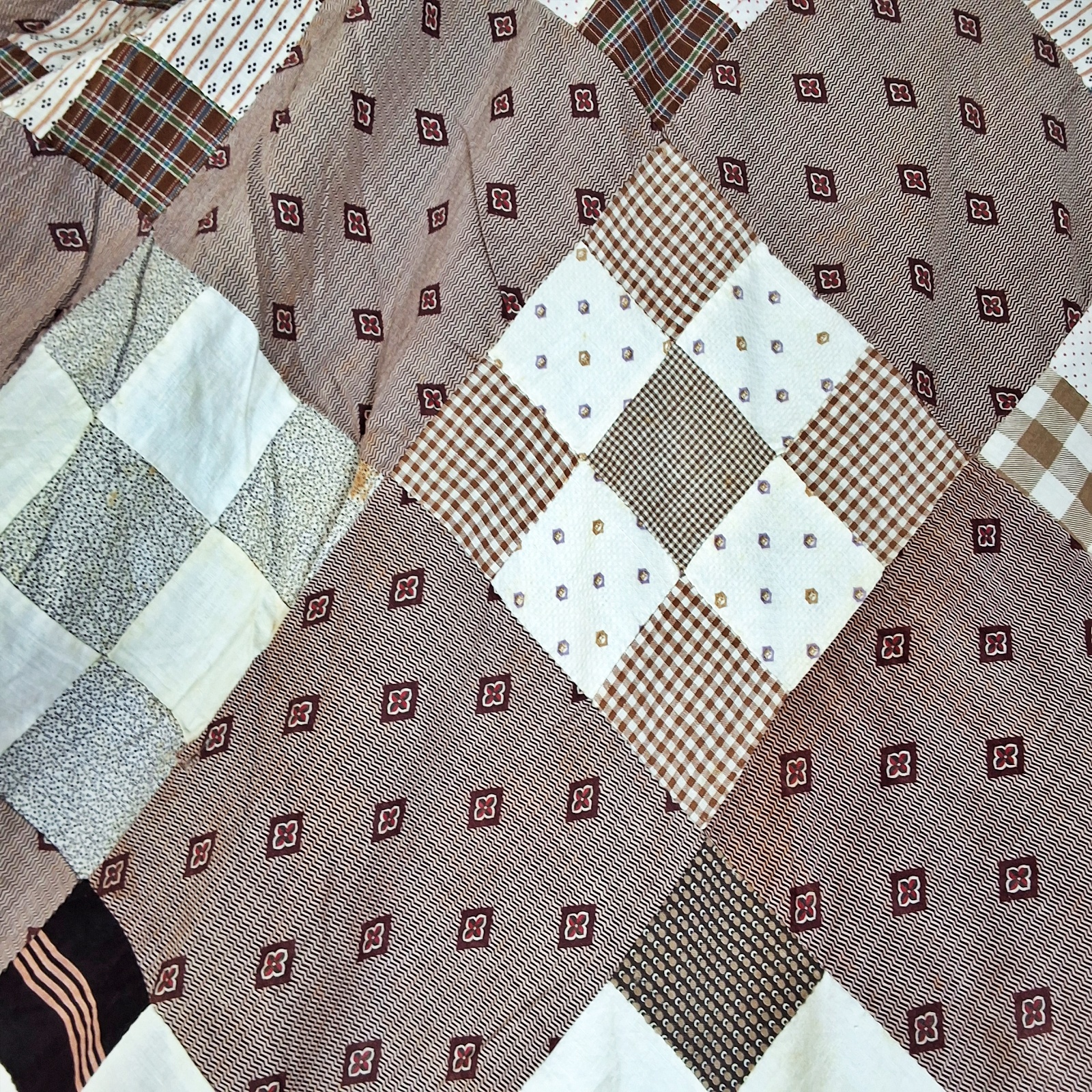 Antique 1880s On Point 9 Patch Quilt Top