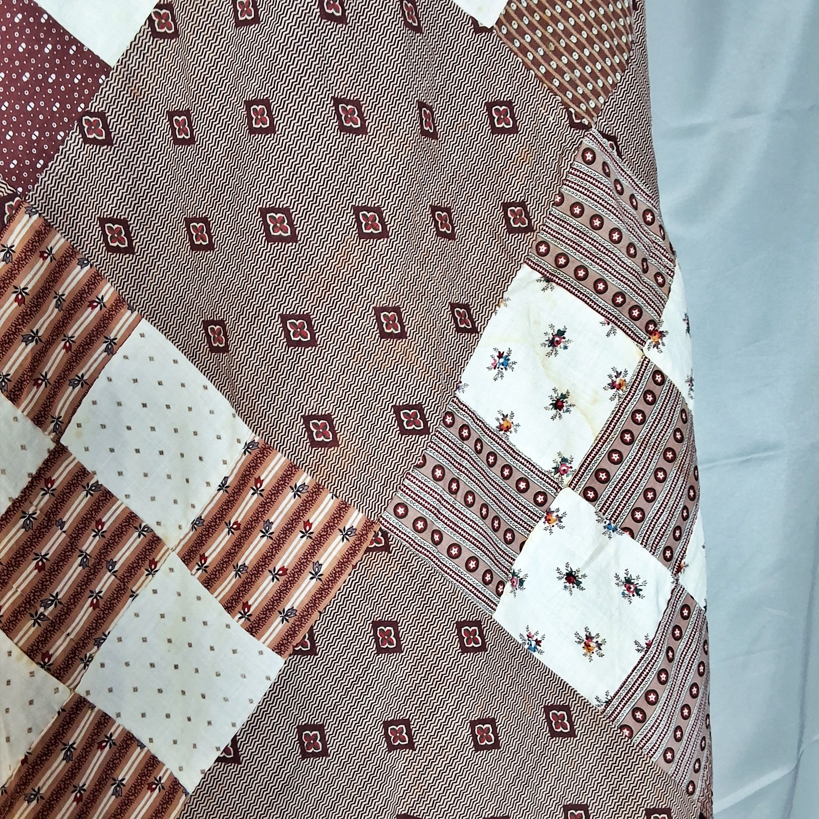 Antique 1880s On Point 9 Patch Quilt Top