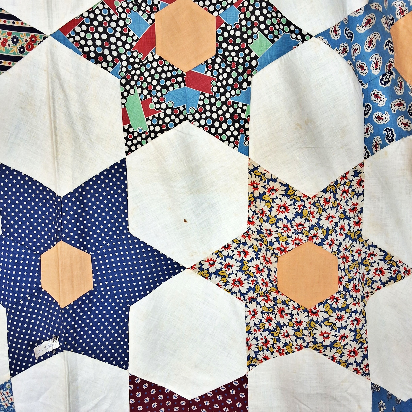 Vintage 1940s Hexagonal Star Quilt Top