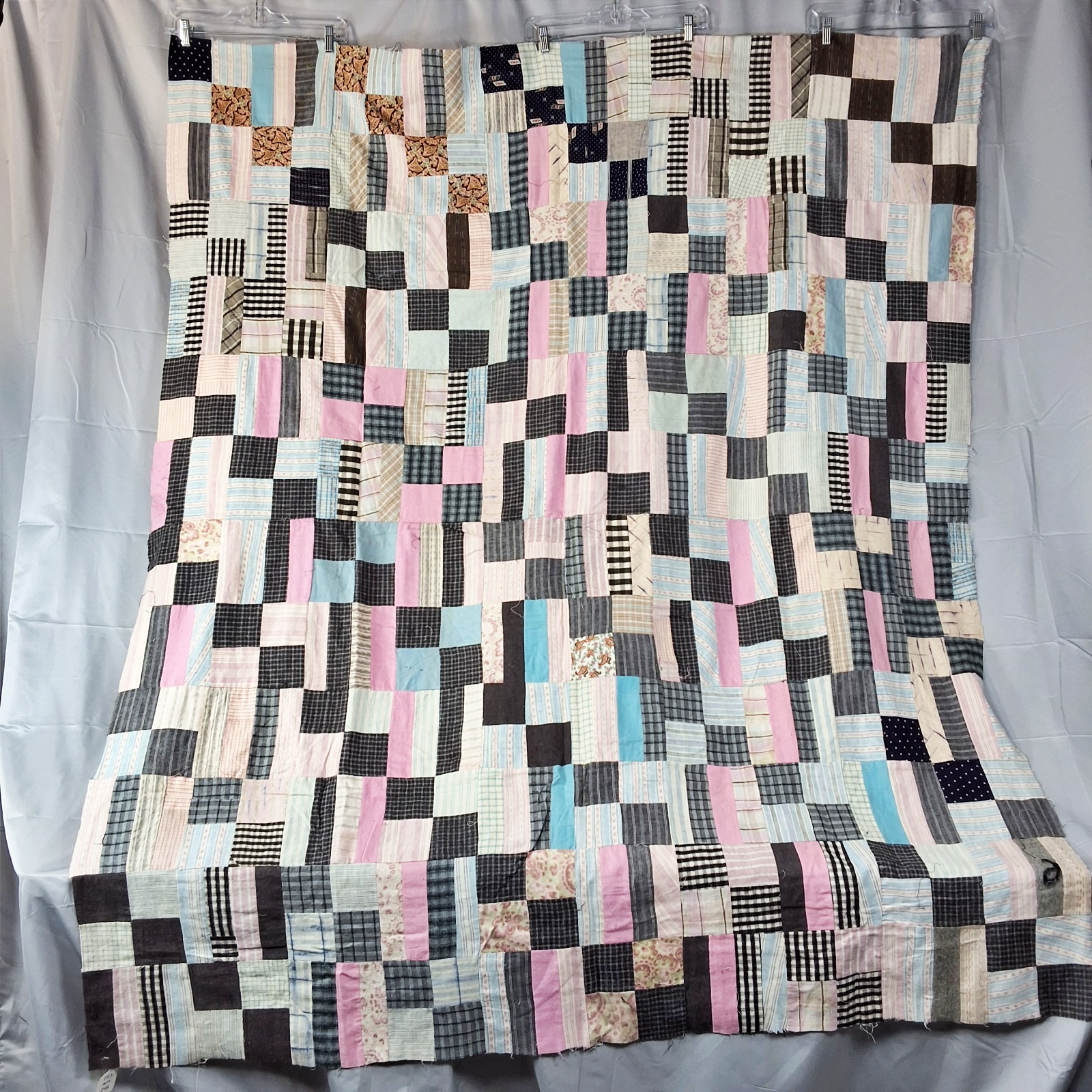 Vintage c1940 Flannel 4 Patch Quilt Top
