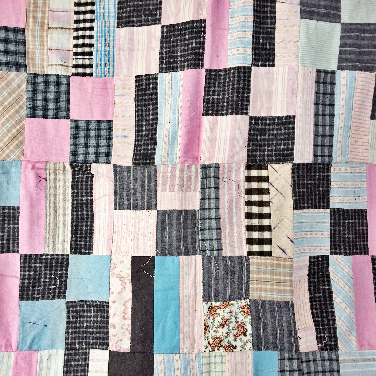 Vintage c1940 Flannel 4 Patch Quilt Top