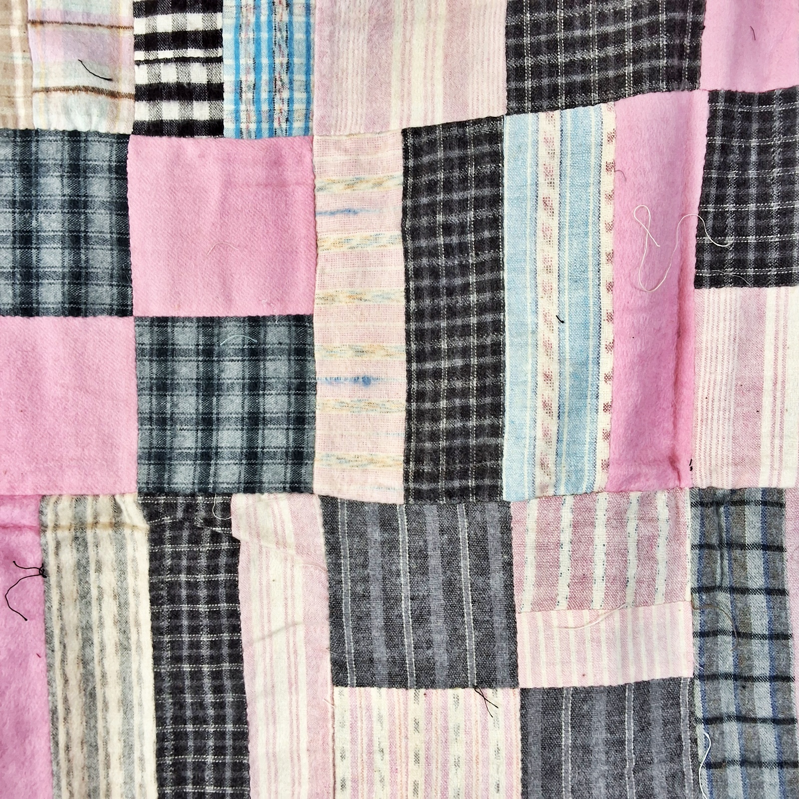 Vintage c1940 Flannel 4 Patch Quilt Top