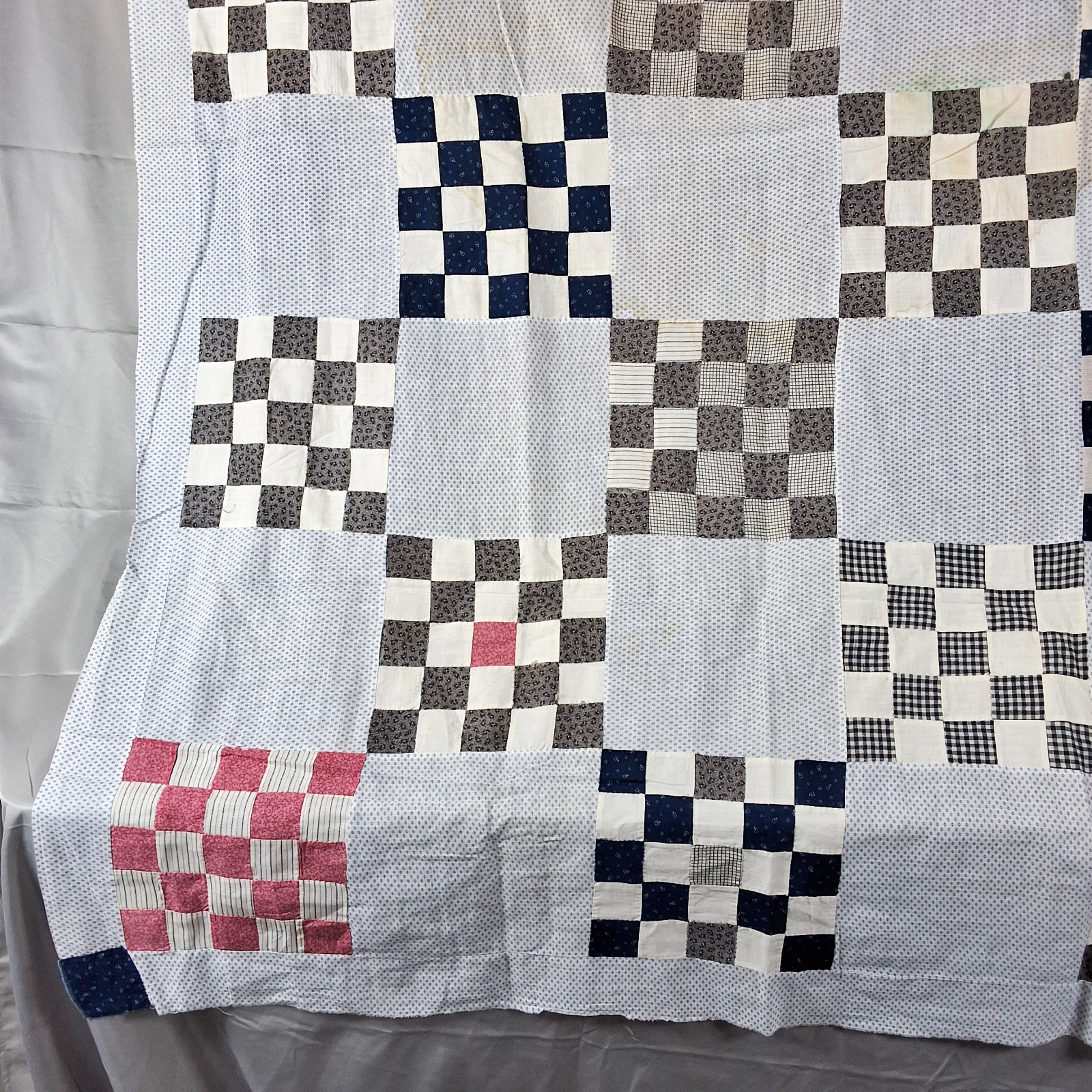 Antique c1920 25 Patch Quilt Top