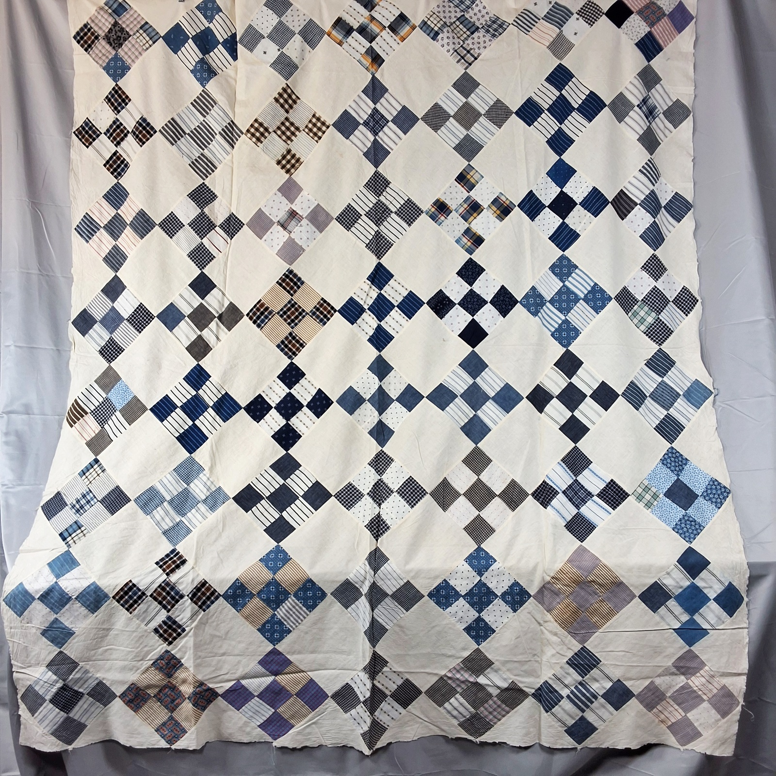 Vintage c1950 On Point 9 Patch Quilt Top