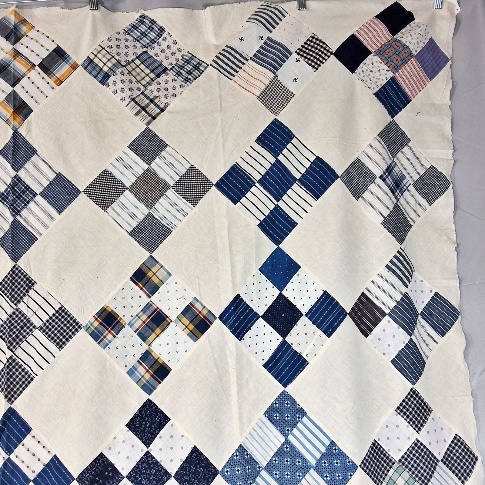 Vintage c1950 On Point 9 Patch Quilt Top