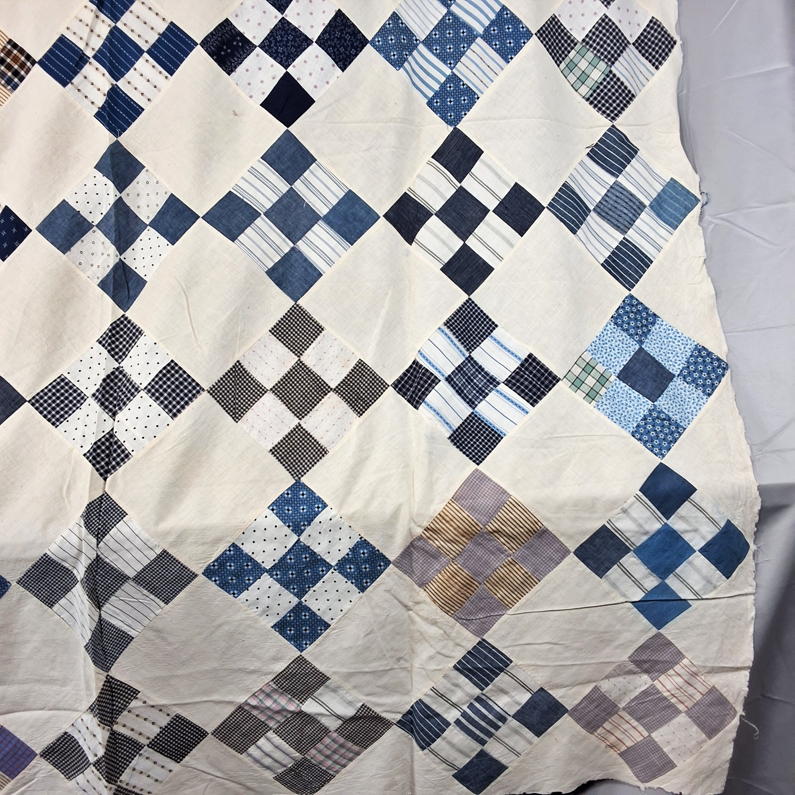 Vintage c1950 On Point 9 Patch Quilt Top