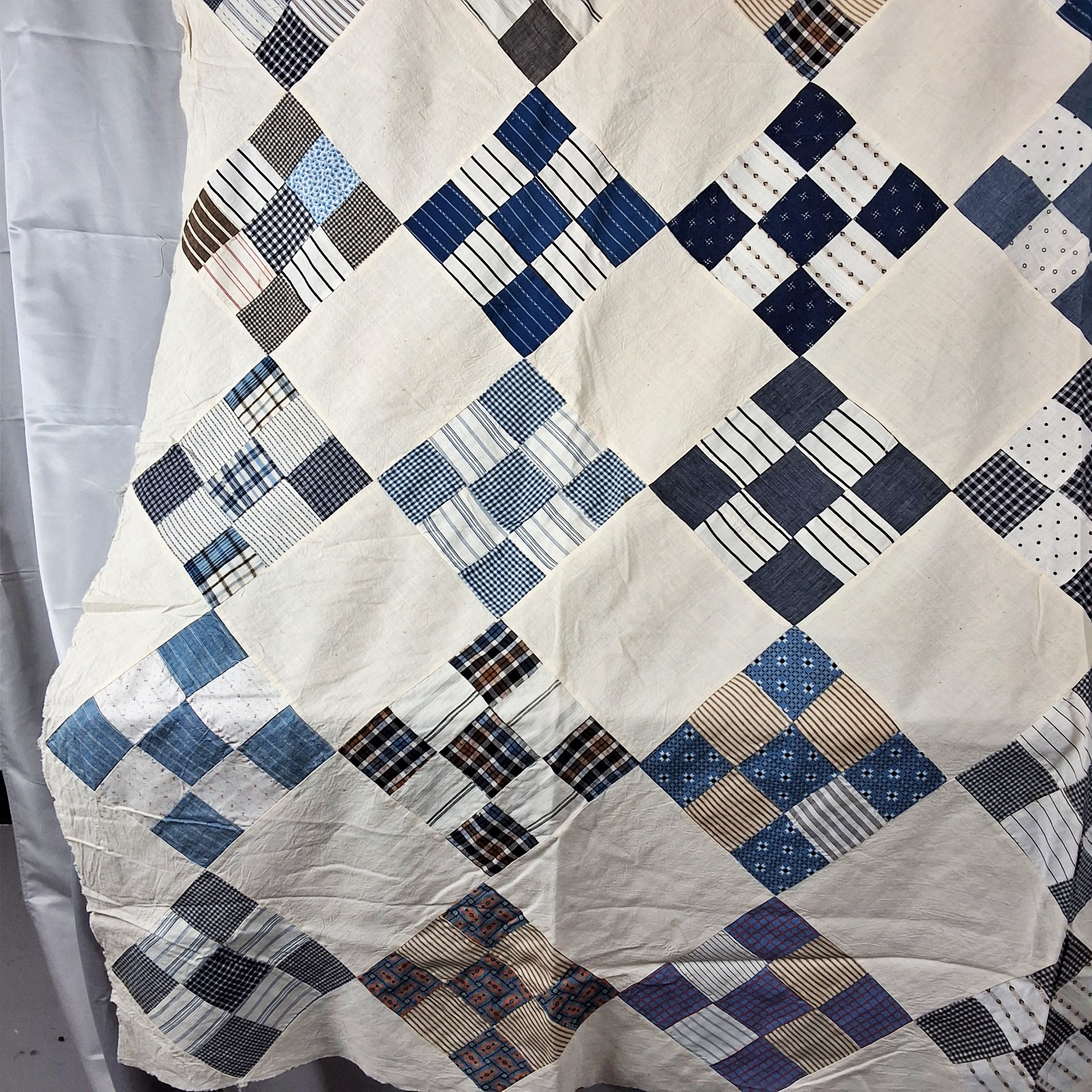 Vintage c1950 On Point 9 Patch Quilt Top