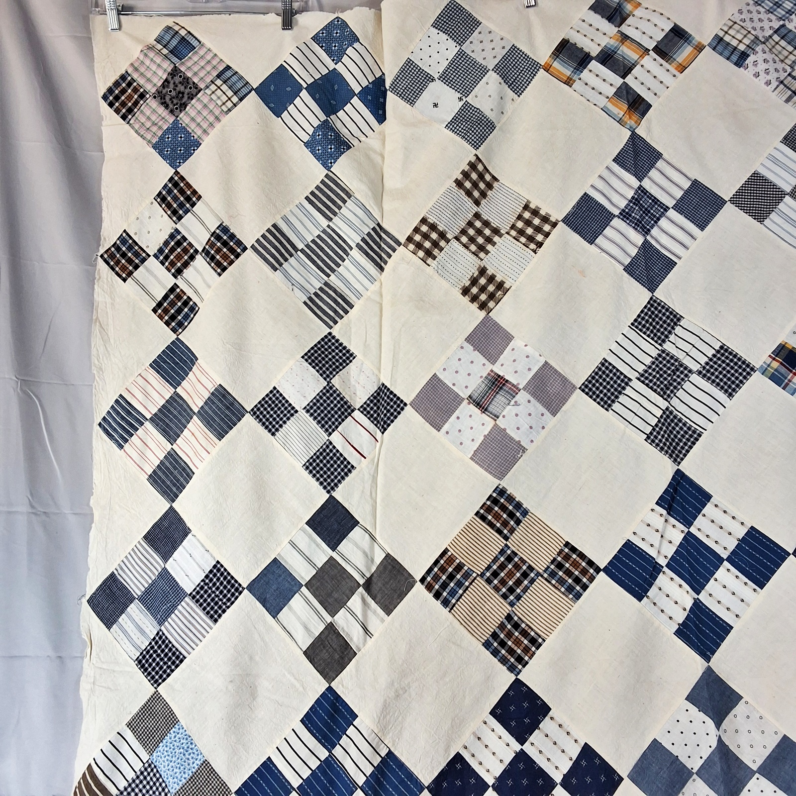Vintage c1950 On Point 9 Patch Quilt Top
