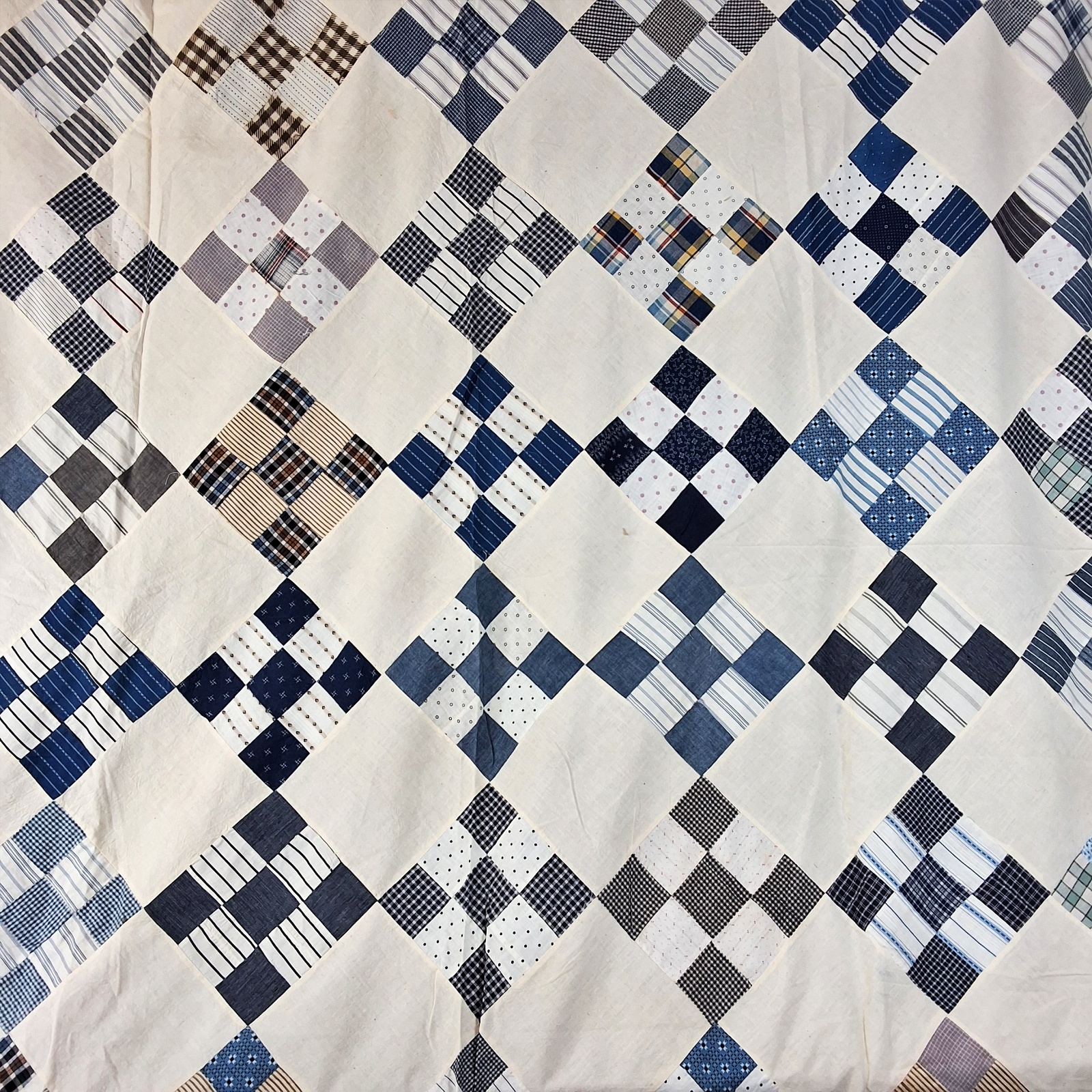 Vintage c1950 On Point 9 Patch Quilt Top