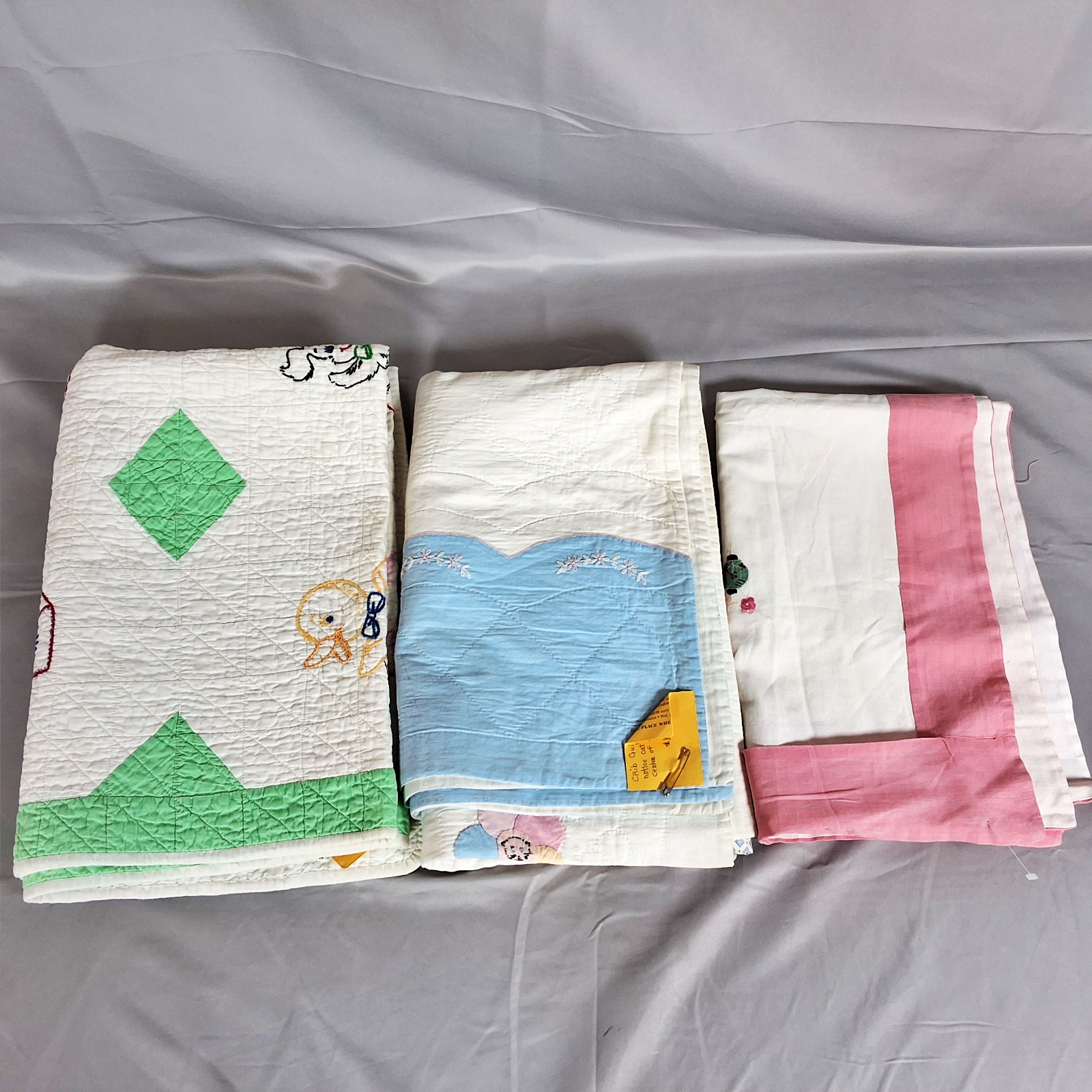 3 Vintage Crib Quilts - Applique and Embroidery