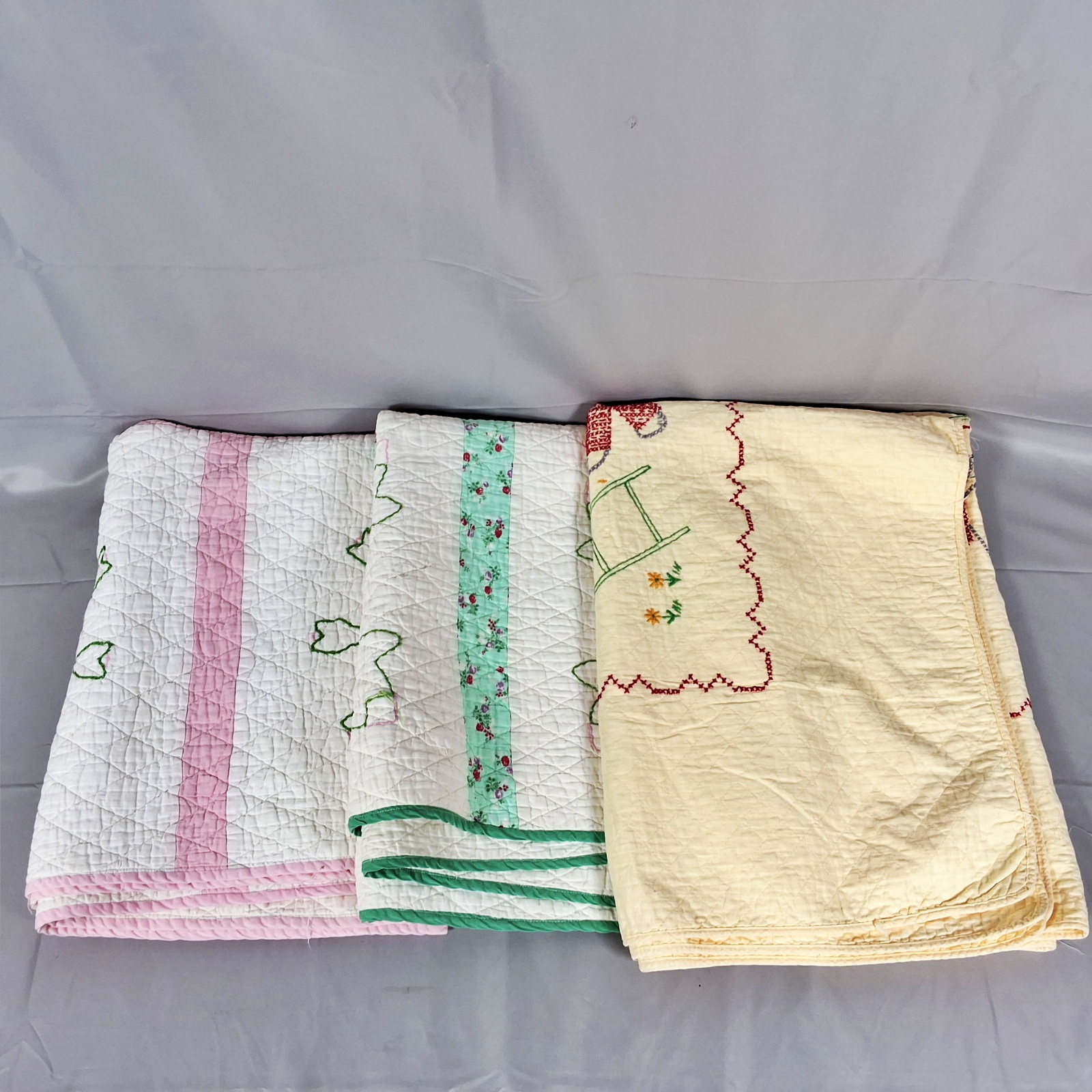 3 Vintage Crib Quilts - Embroidery