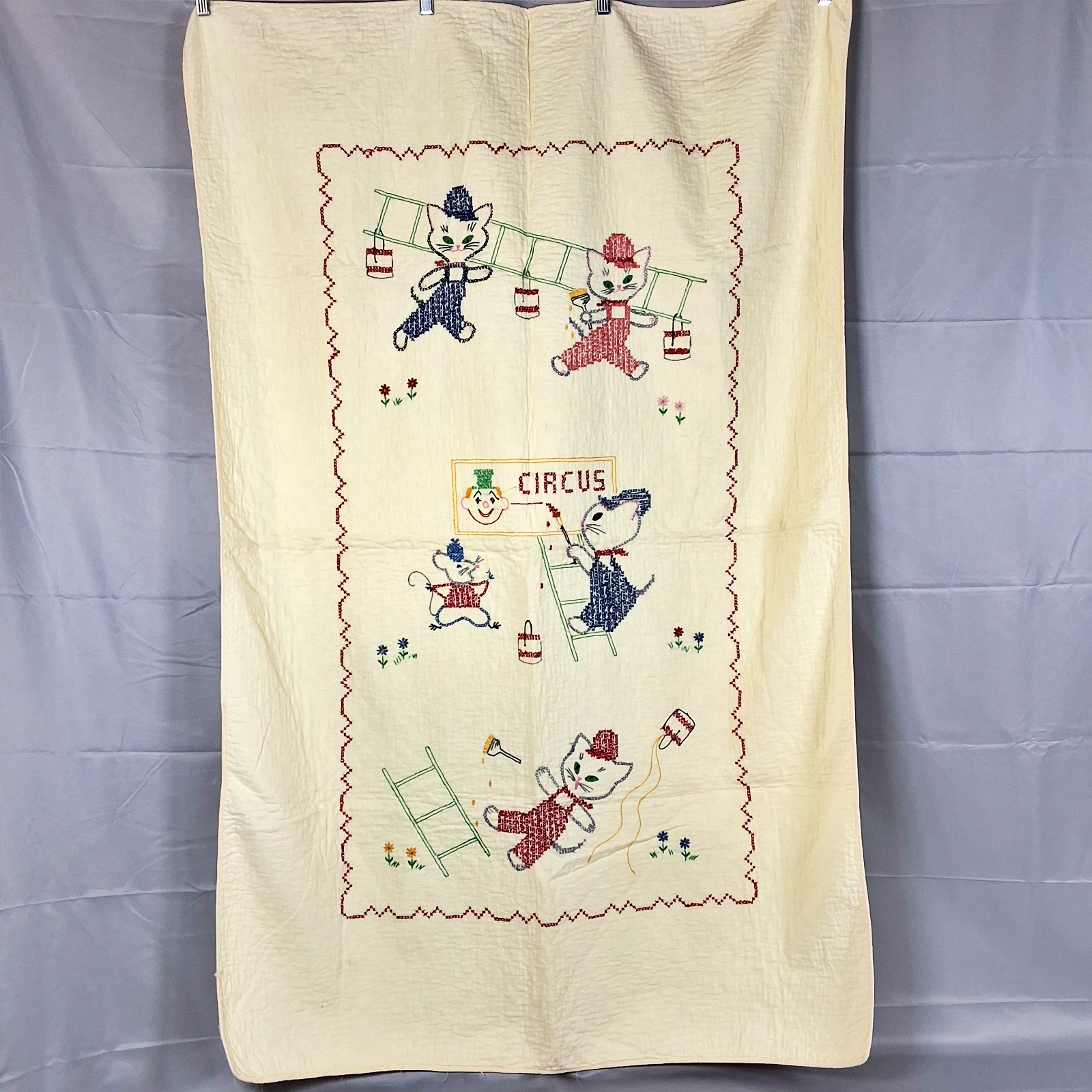 3 Vintage Crib Quilts - Embroidery