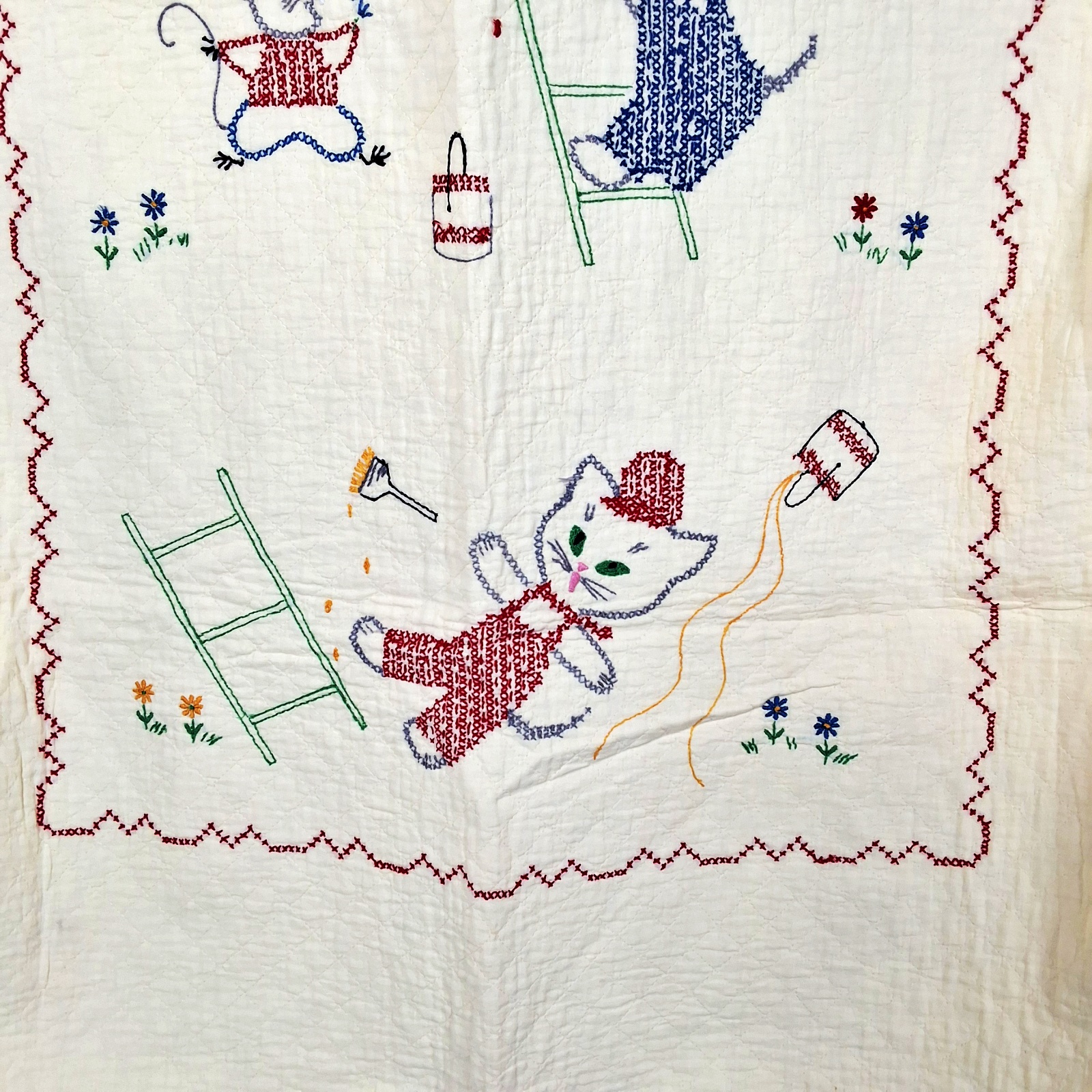 3 Vintage Crib Quilts - Embroidery