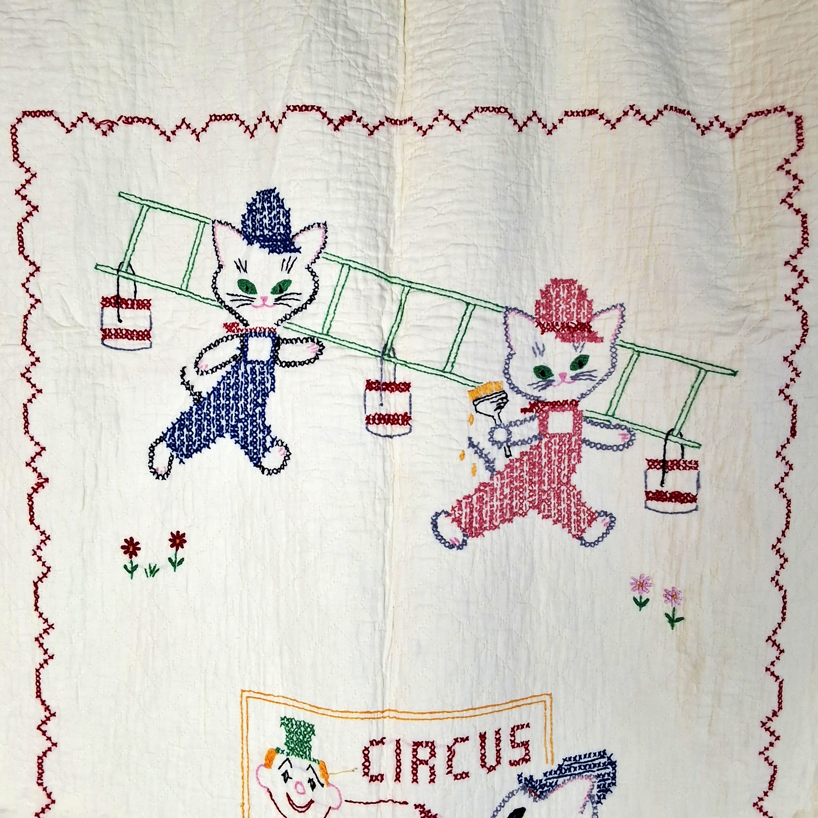 3 Vintage Crib Quilts - Embroidery