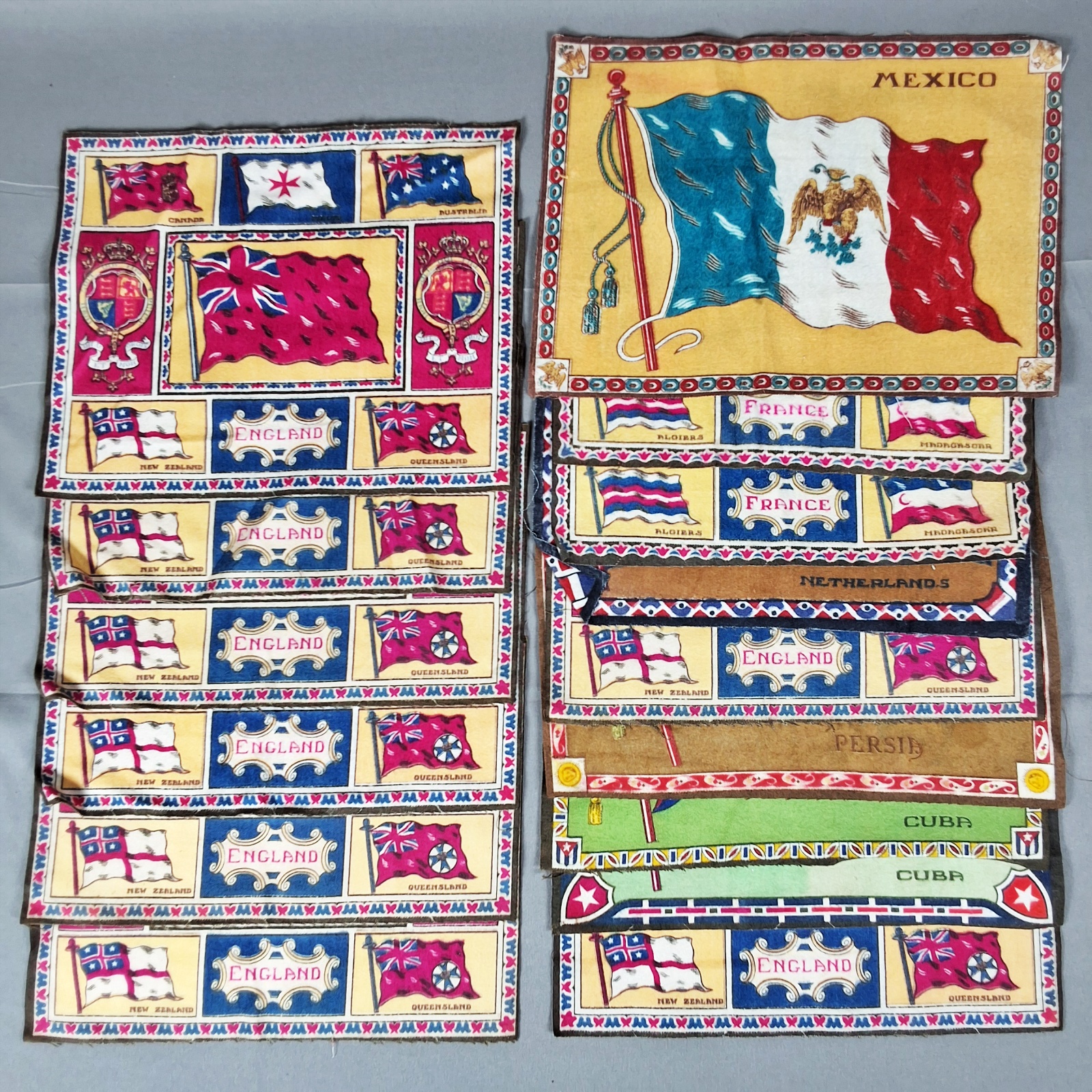 Group of 15 Antique Cigar Flannel Flags - Larger